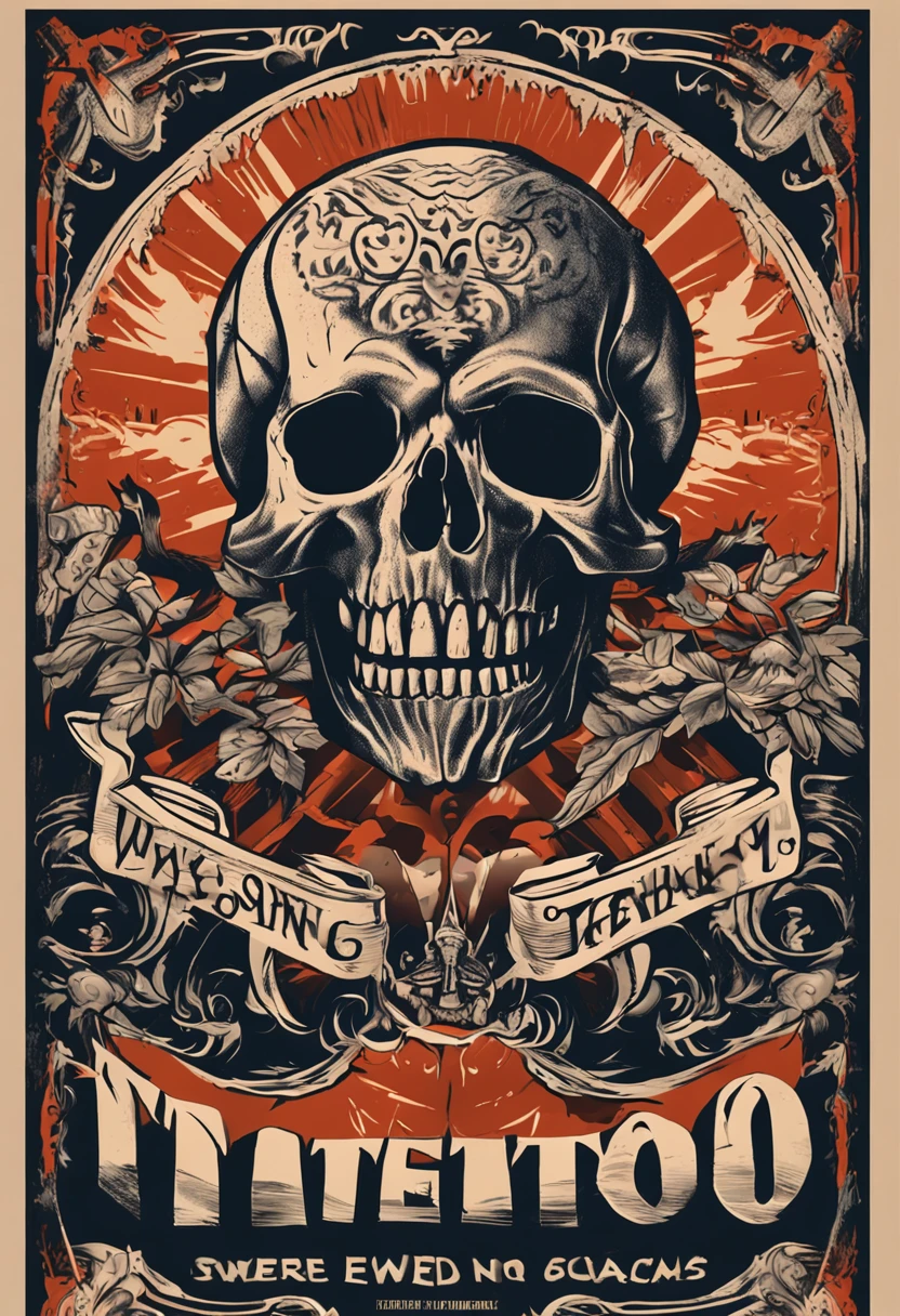 Tattoo poster, Ventanger, Dark art, skull, propaganda, Banner, Poster old