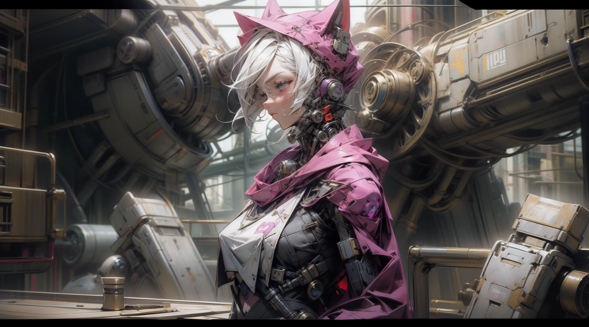 {{{{ masterpiece }}}},{{{{ 4K }}}},{{{{ badass anime 8 k }}}}, {{{{{{{{ short hair }}}}}}}}, {{{{{{{{ white hair }}}}}}}}, {{{{{{{{ purple mecha }}}}}}}}, {{{{{{{{ big boobs }}}}}}}},cat hoodie, never stop
