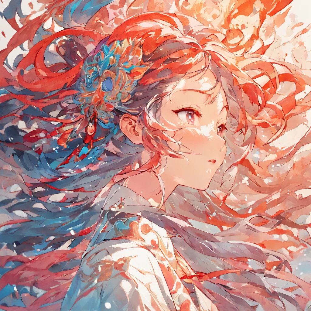 (White background:1.4),(Silhouette of a girl's head, Eyes closed, colorfull long hair, Oriental elements),(Chinese illustration:1.3,paper art:1.3, Quilted paper art:1.2),( reasonable design, Clear lines, High sharpness,Best quality, Very detailed, Masterpiece, movie light effect, 4K )