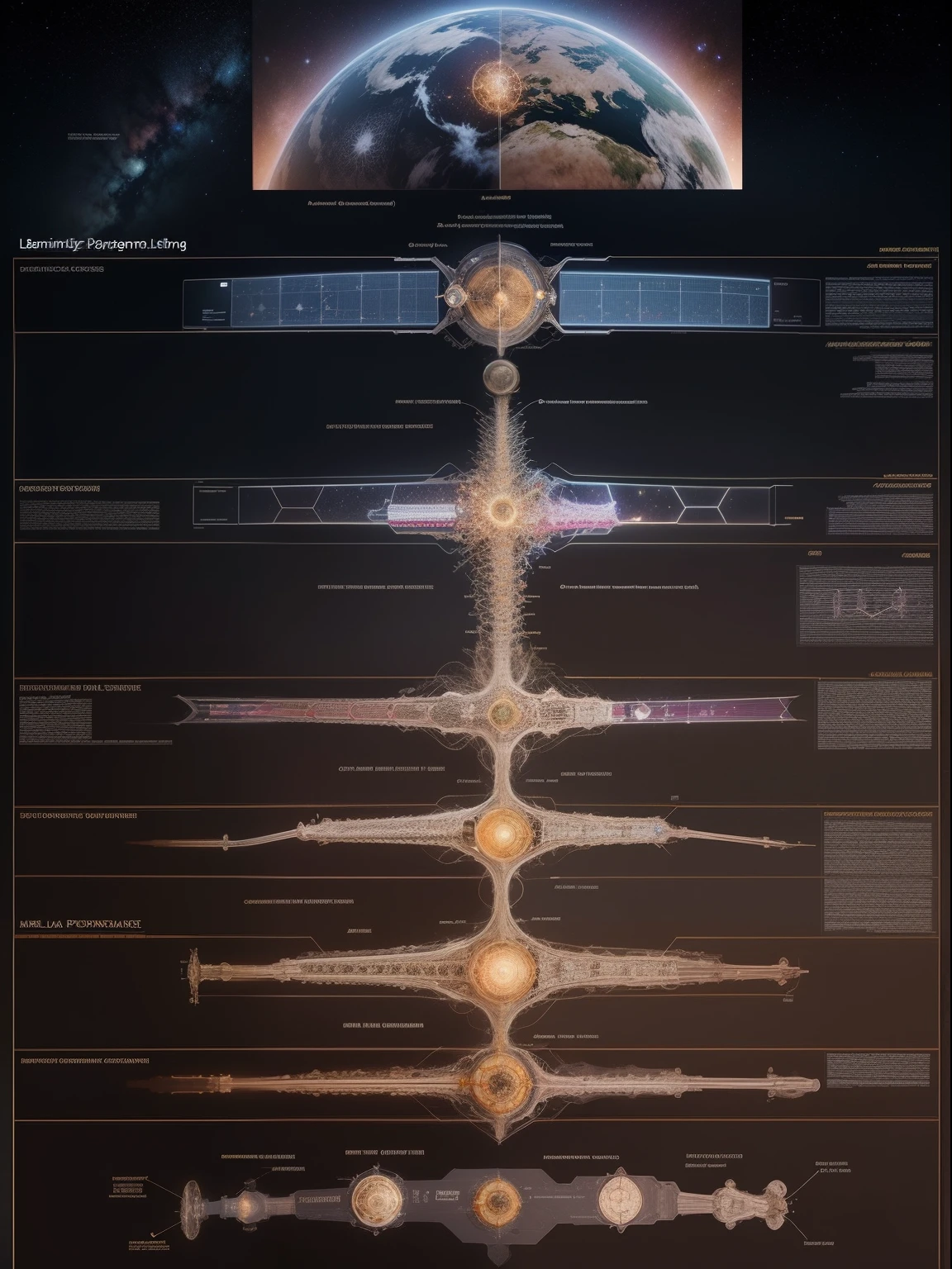 Biodynamic Spacecraft Laboratory，Spinal nerve hatchery，Multi-structure hierarchy diagram，Detailed chart annotations，boundage，Border，Neuroanatomical hierarchy，Surrounded by stars，Star chart，Detailed details are plentiful，Charts，Charts