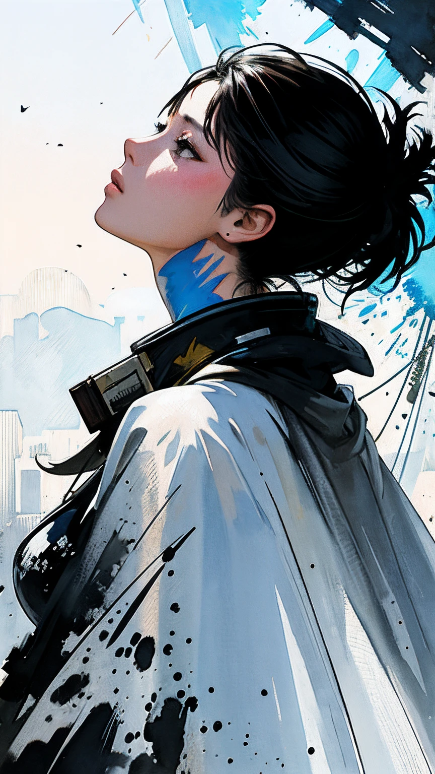 Abstract beauty, mexican woman, Side view, Looking at the sky, Flies are by her side, nearing perfection, Dynamic, Moonlight, Highly detailed, Watercolor painting, art  stations, concept-art, smooth, Sharp focus, illustration, Art by Carne Griffiths and Wadim Kashin