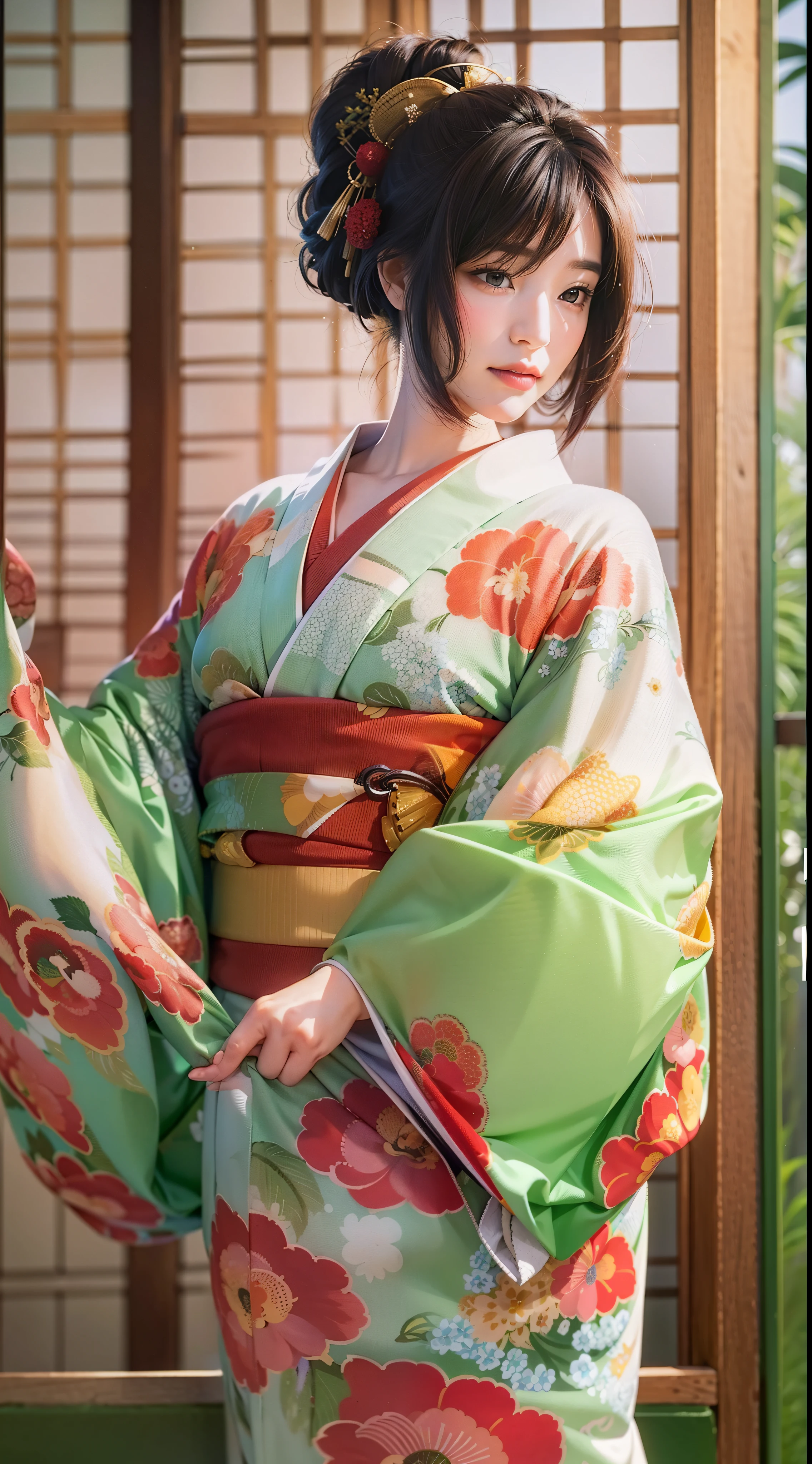 Masterpiece, (Photorealistic: 1.4), top quality, kimono, women, 40 years old