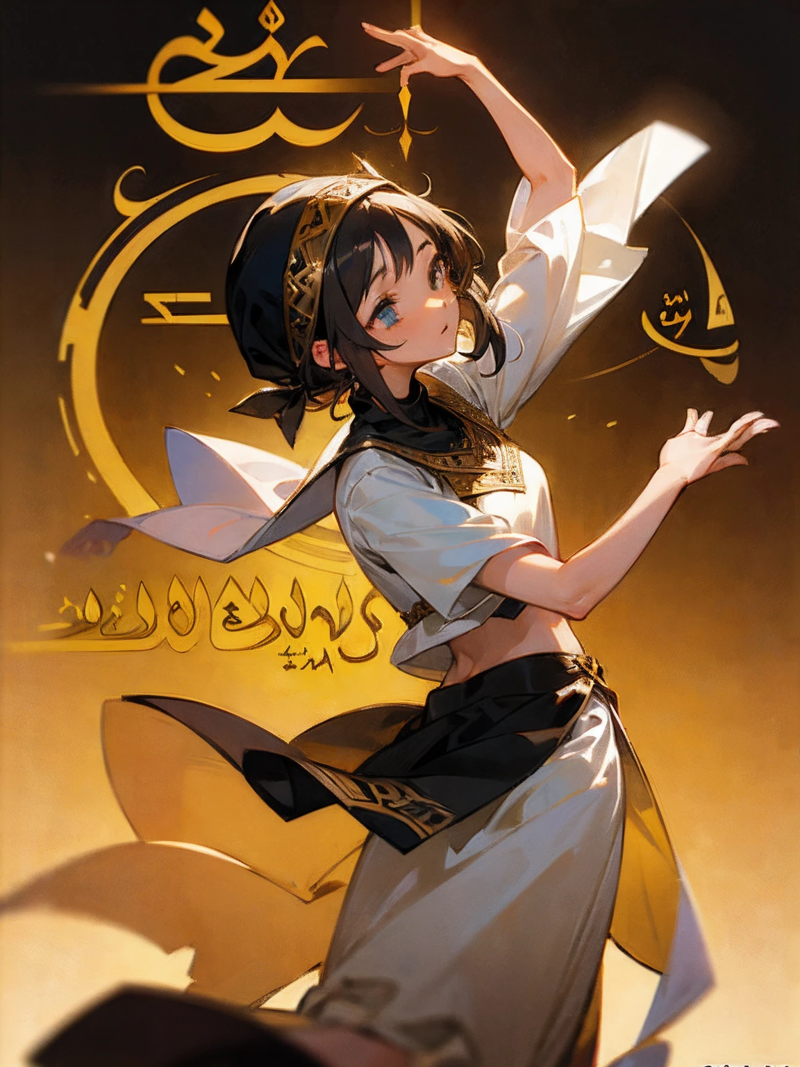 (a girl dancing in Arabic style:1.5, Arabic theme:1.3)