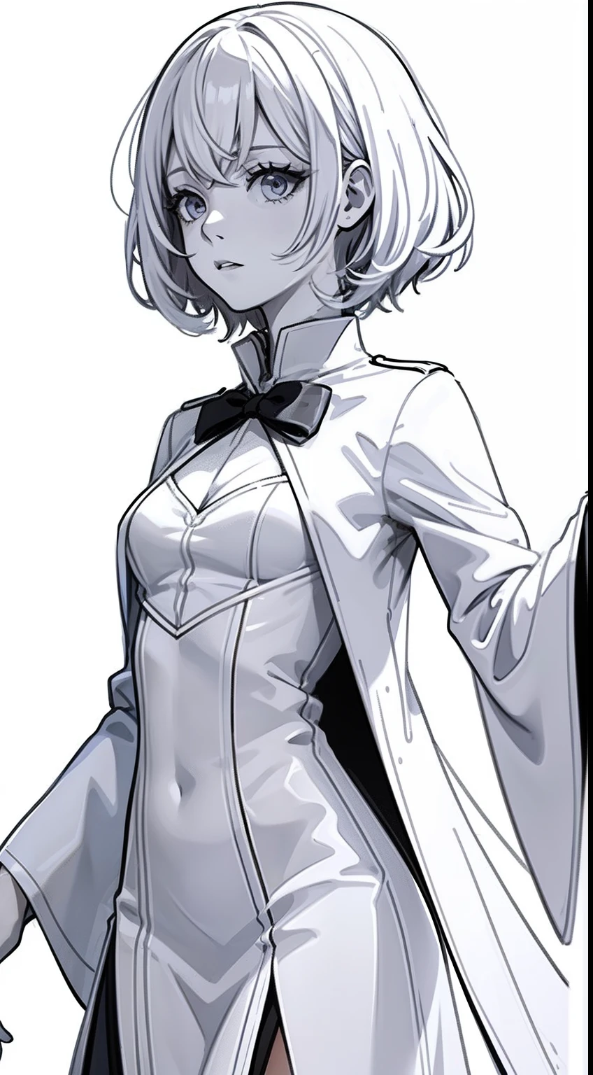 full bodyesbian, Water witch in wizarding game, b/w Silhouette art, full white,White background, Sketch style, (((((White background))))), Use only outlines., Line art, Clean line art, White background, Sketch style