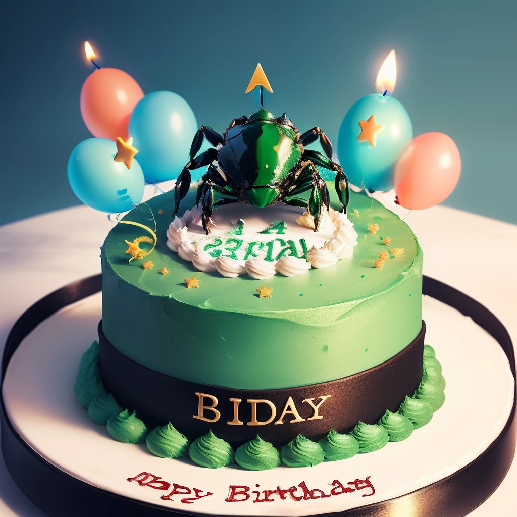 Green crab on top of birthday cake