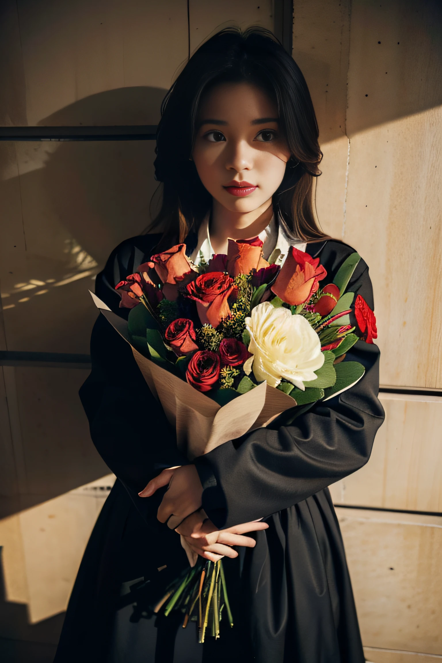 Flower bouquet,a beauty girl,horor