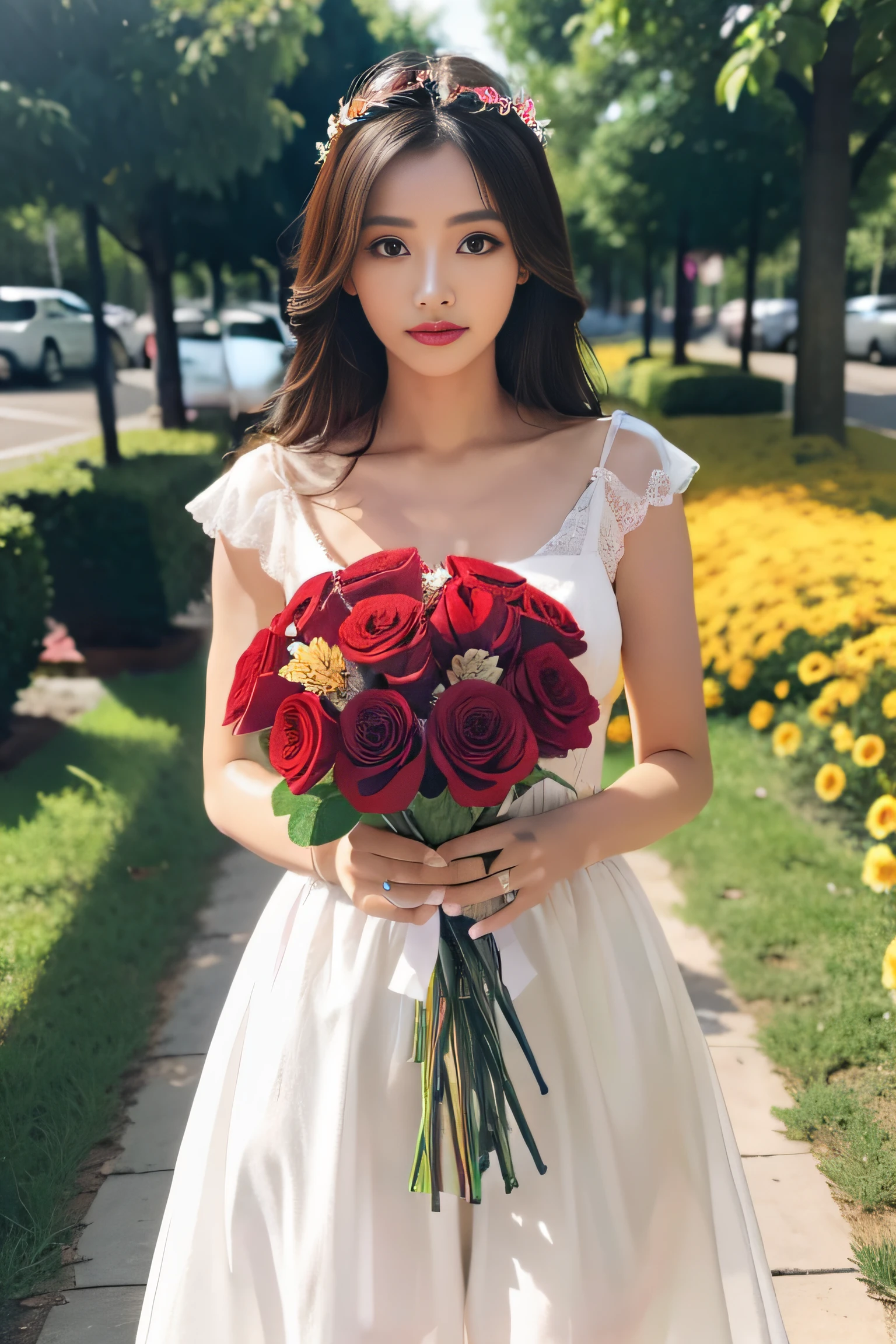 Flower bouquet,a beauty girl,horor
