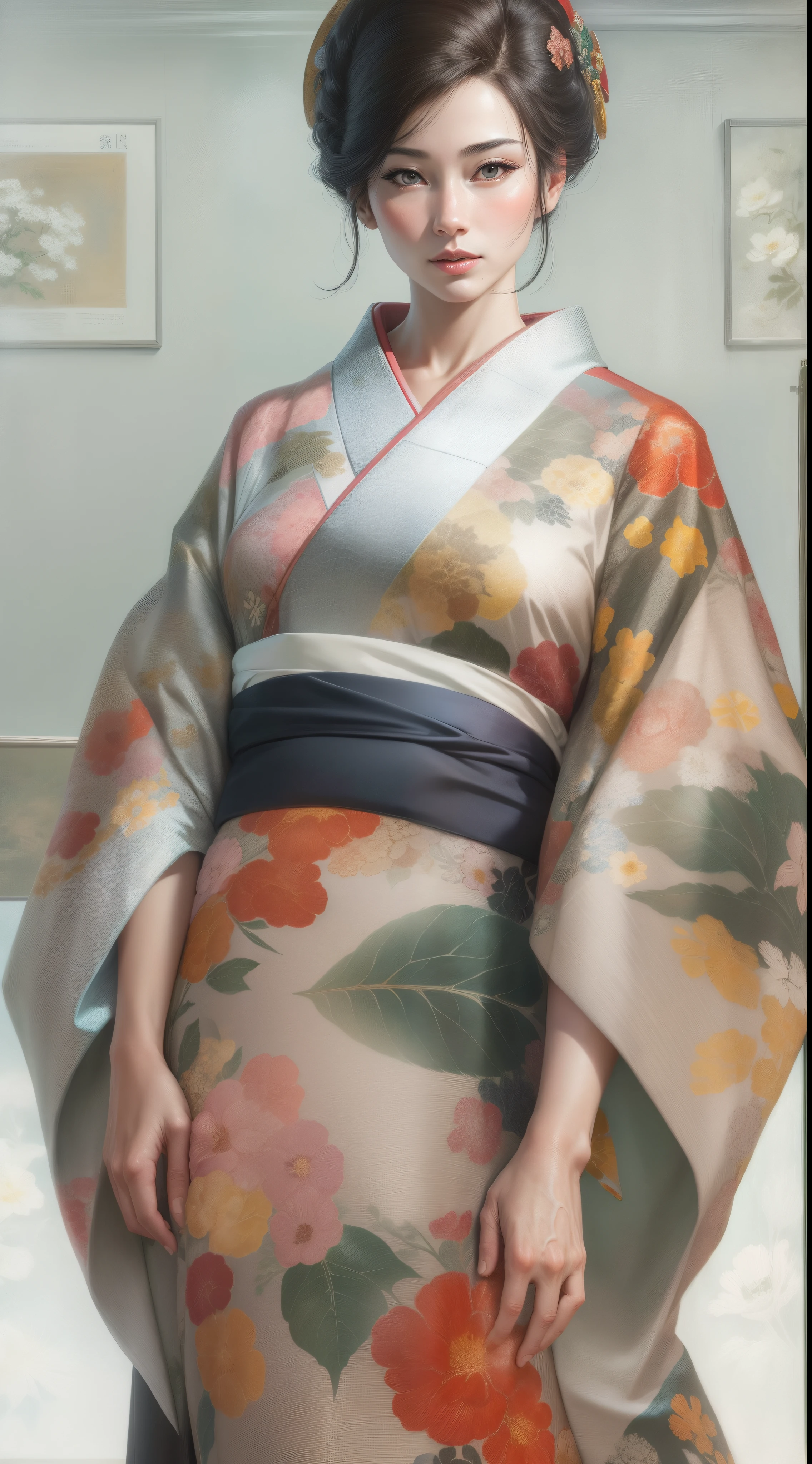 Masterpiece, (Photorealistic: 1.4), top quality, kimono, women, 40 years old