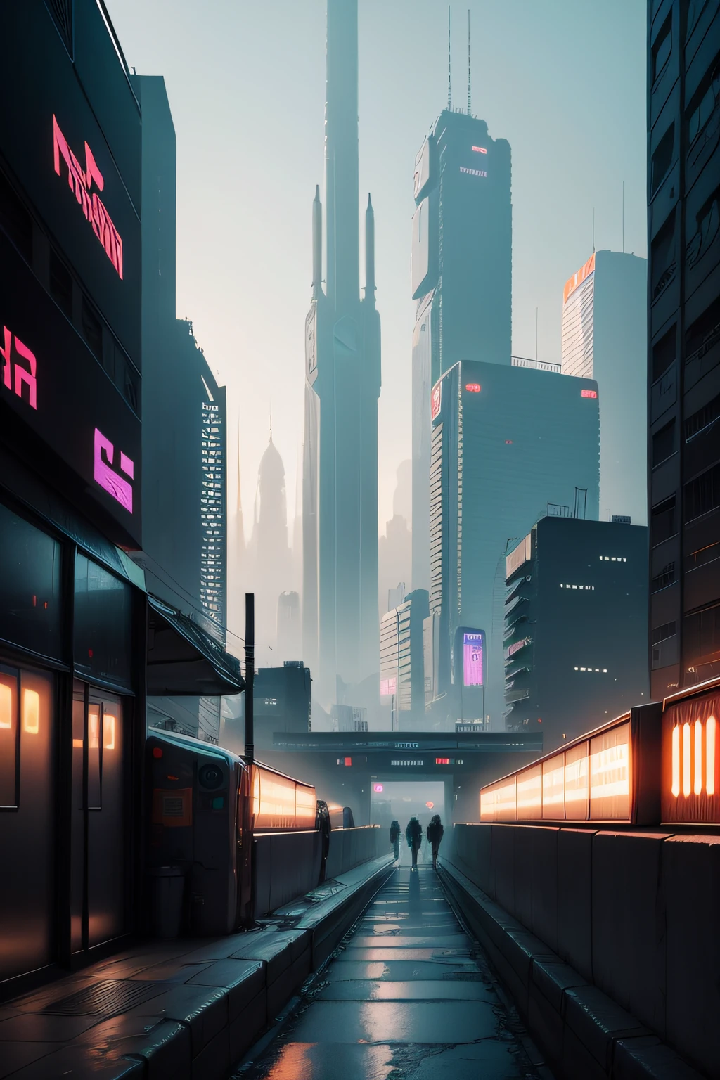 Sci-fi,cyberpunk Stadt im Hintergrund steht ein mond