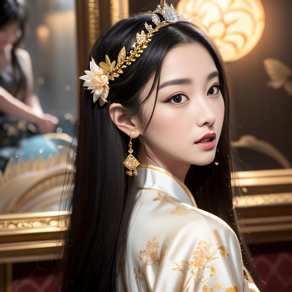 Oil painting 32K(tmasterpiece,k hd,hyper HD,32K)Long flowing black hair,Gold jewelry oil painting area in the back room,Oil painting girl ,Oil painting lotus flowers flying (realisticlying:1.4),Carp pattern oil painting robe,Purple-pink tiara,Pear blossoms flutter,The background is pure,Hold your head high,Be proud,The nostrils look at people, A high resolution, the detail, Original oil painting, Sharp Re, Nikon D850 Film Stock Photo by Jefferies Lee 4 Kodak Portra 400 Camera F1.6 shots, Rich colors, ultra-realistic vivid textures, Dramatic lighting, Unreal Engine Art Station Trend, cinestir 800,Hold your head high,Be proud,The nostrils look at people,32K(tmasterpiece,k hd,hyper HD,32K)Long flowing black hair,oil painted,zydink, a color, Asian people (oil painted), (Silk scarf), Combat posture, looking at viewert, long whitr hair, Floating hair, Hanfu, Chinese long-sleeved clothes (oil painted:1.2), white backgrounid,oil painted(realisticlying:1.4), (realisticlying:1.4),,The nostrils look at people, A high resolution, Detailed oil painting, Original oil painting, Sharp Re,