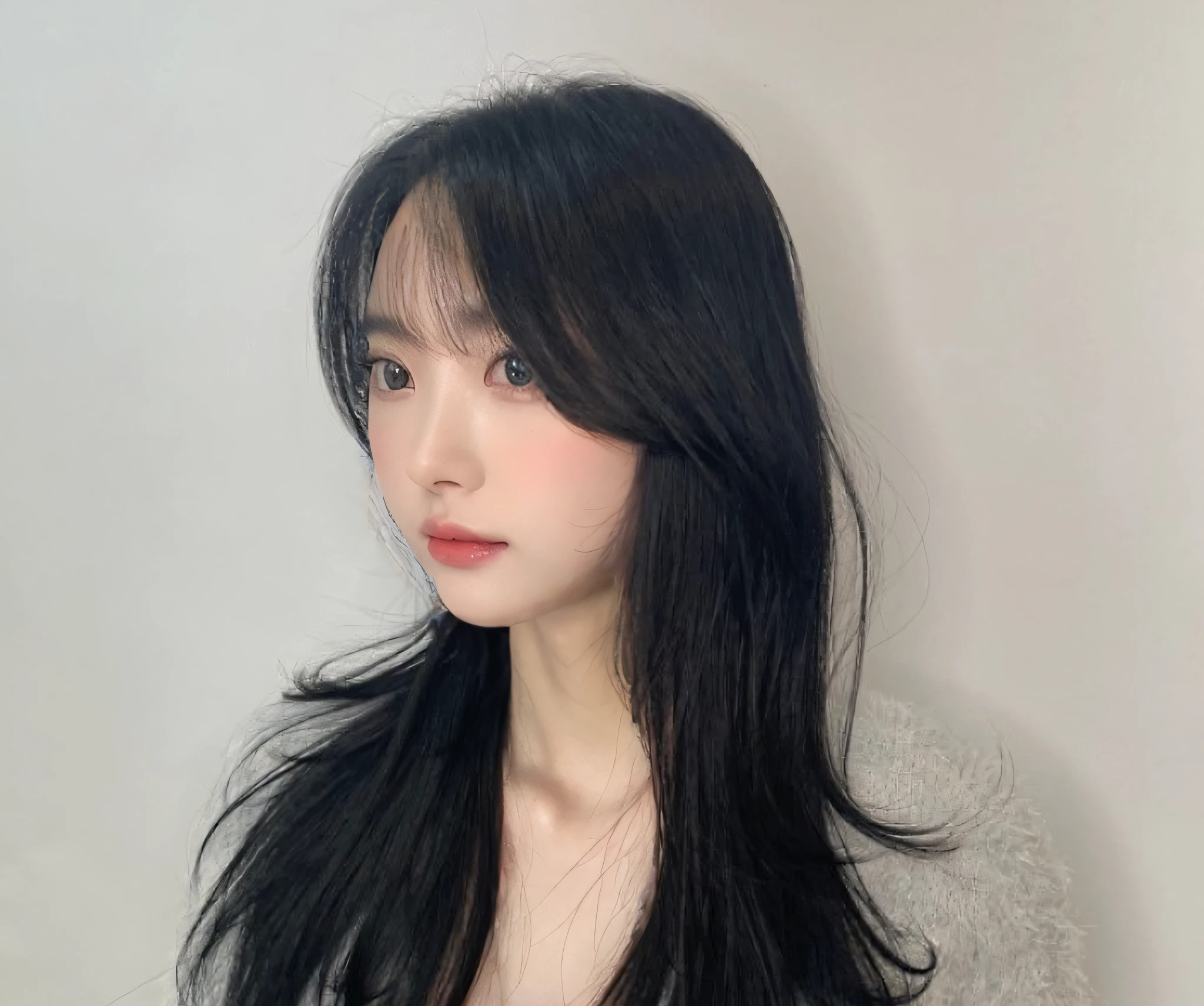 korean girl, very beautiful face, (photo realistic:1.4),(masterpiece, 4K, best quality, ultra detailed),studio shoot,pictorial,photography,realistic eyes, Ultra-Detailed Face, Detailed Lips, normal hand, glossy lips, glossy face, simple background