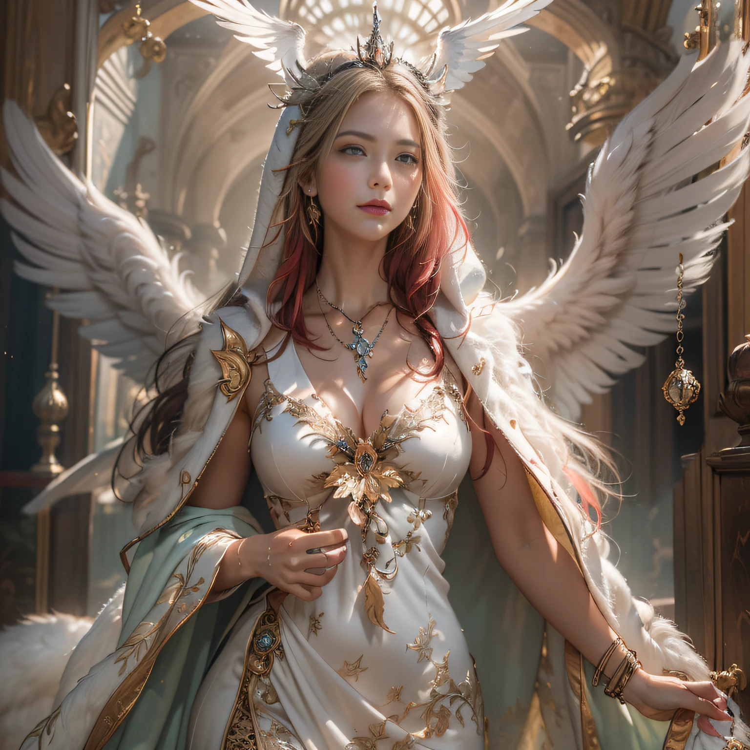 White wings,There are golden silk threads on the wings,There are colorful diamonds on the wings,