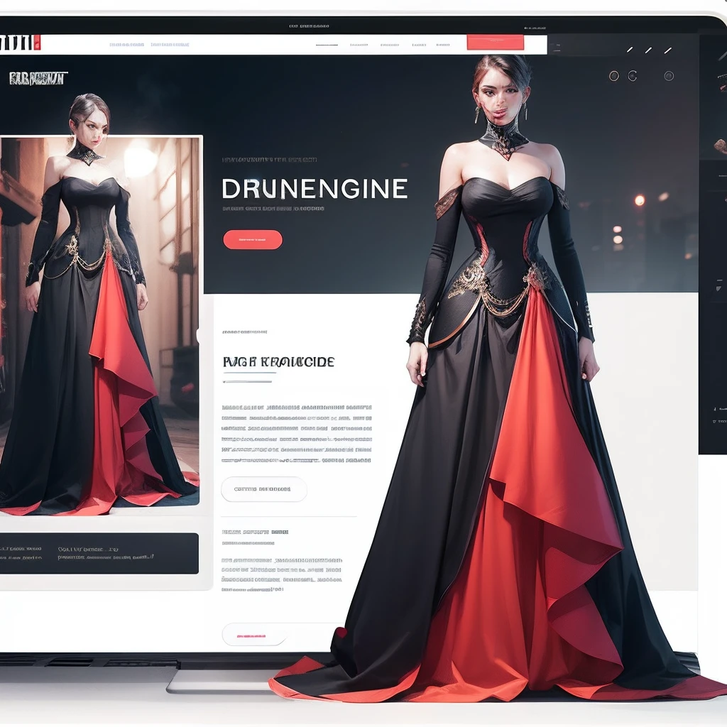 ui for designer dress explore website, industrial design, bold and vibrant