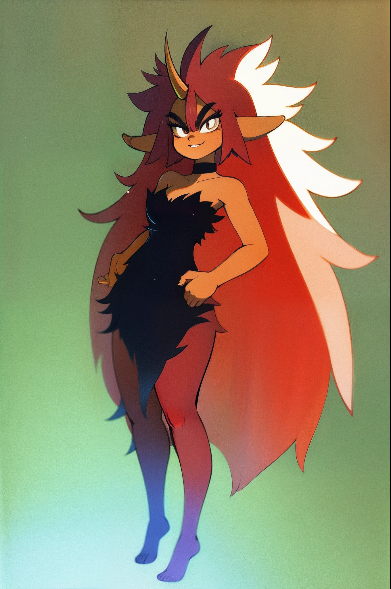 yagiko, standing, full body, medium breast, single horn