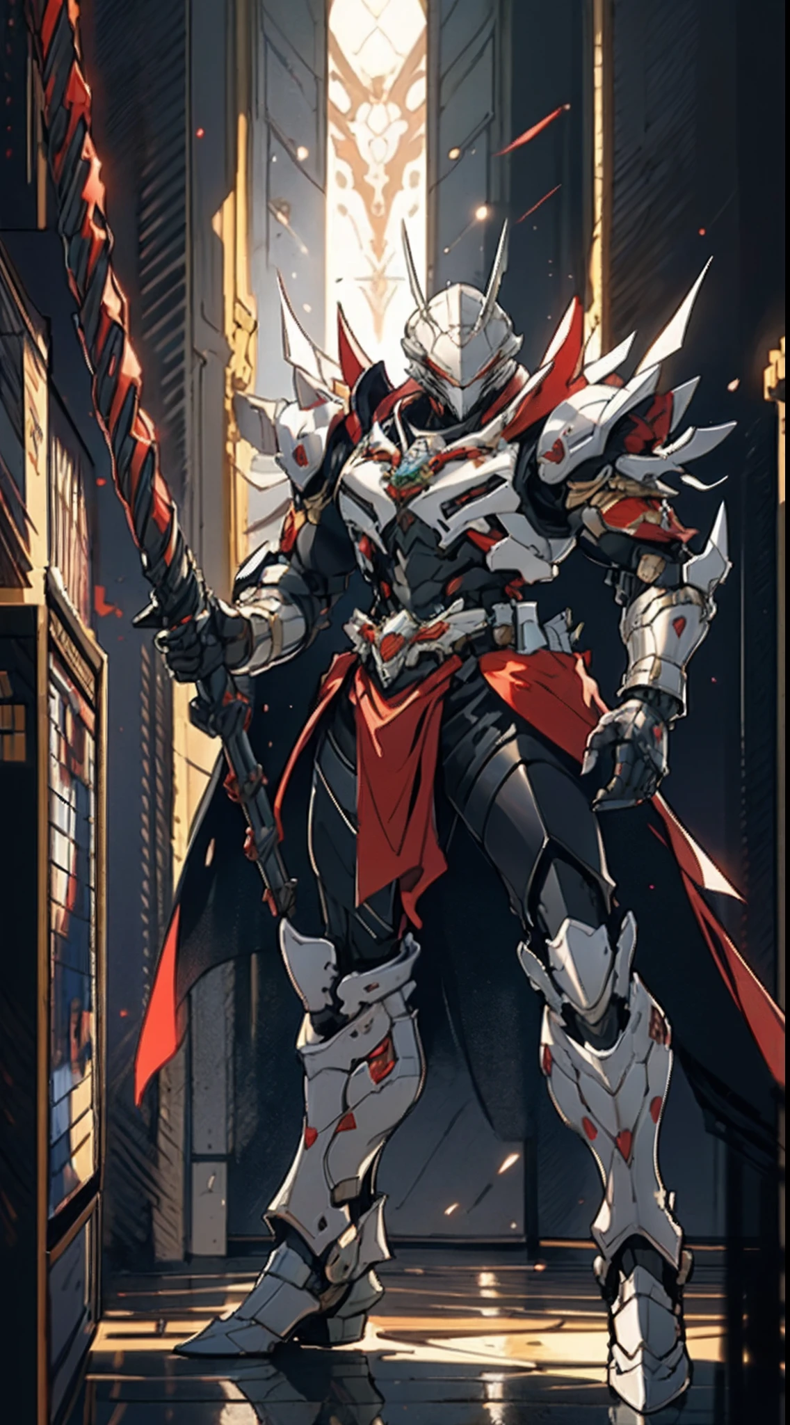 A man wearing a full-face helmet that covers most of his face, adorned in a biomimetic fantasy-style armor, the predominant black color is accented with red textures in the design this character embodies a finely crafted fantasy-style armored warrior design in anime, ((character concept art)), full body character drawing, high definition, best quality, ultra-detailed, extremely delicate, anatomically correct, symmetrical face, extremely detailed eyes and face, high quality eyes, creativity, RAW photo, UHD, 16k, (Natural light, cinematic lighting, masterpiece:1.5)
