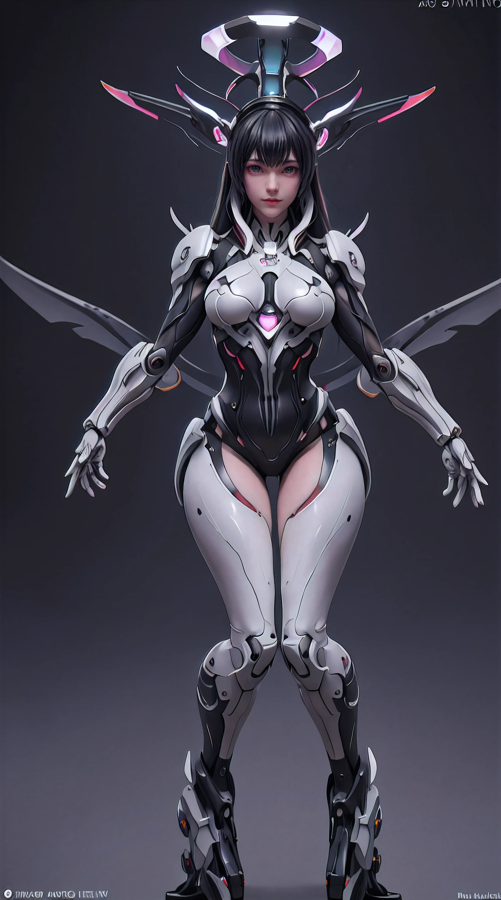 full body,solo,[:(black background:1.5):90],Gradient background,1mechanical girl,(1kaijin:1.2),curvy,machine made joints,machanical limbs,blood vessels connected to tubes,mechanical vertebra attaching to back,mechanical cervial attaching to neck,lights on armor,mecha headglass,Luminous Arms,laser eyes,expressionless,glowing skin,dynamic angle,
(colorful:1.2),outline,watercolor,hdr,ray tracing,nvidia rtx,subsurface scattering,pbr texturing,post-processing,anisotropic filtering,depth of field,maximum clarity and sharpness,16k raw,luminescent particles,cinematic lighting,lens flare,dramatic_shadow,fantasy,chromatic aberration, intricate details,ultra high res,(photorealistic:1.4),dramatic lighting,