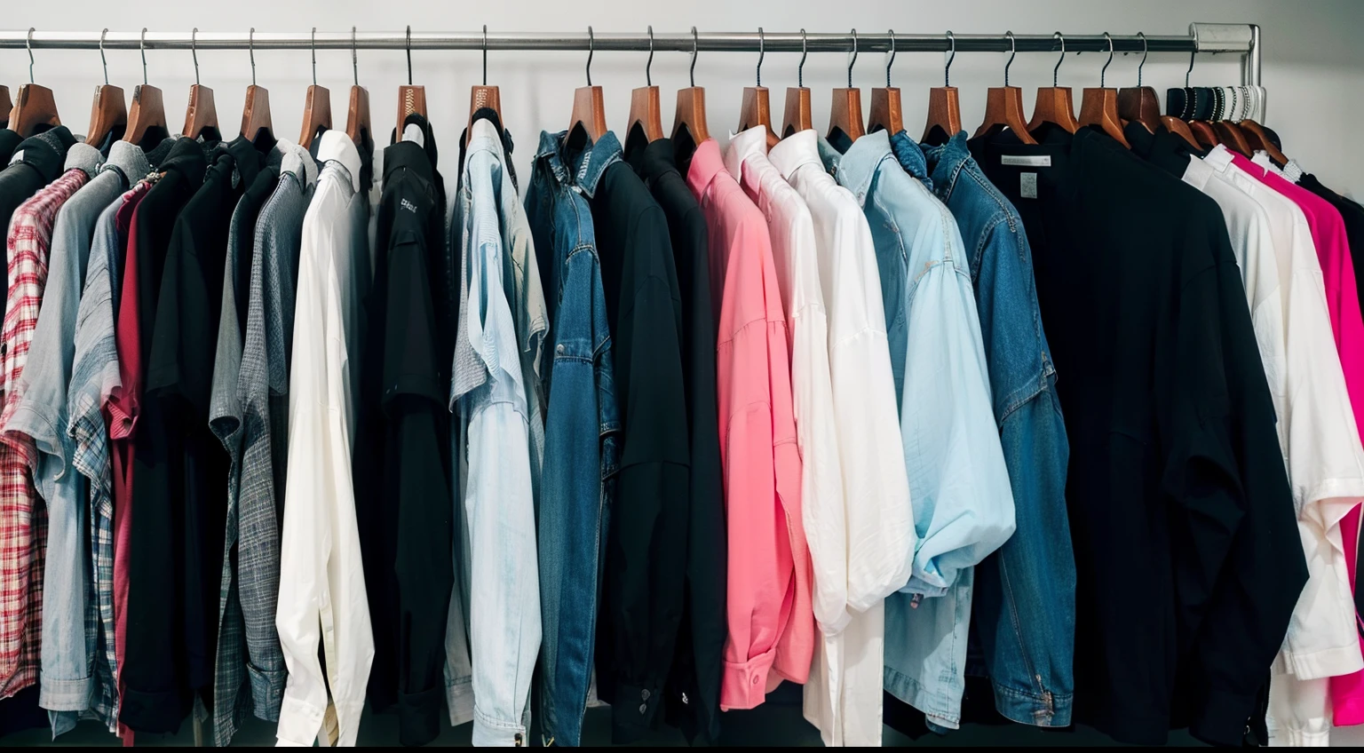 Tons of colorful shirts hanging on clothes rack,long sleeved shirt,Clothes store,Lots of clothes racks,High-quality photos