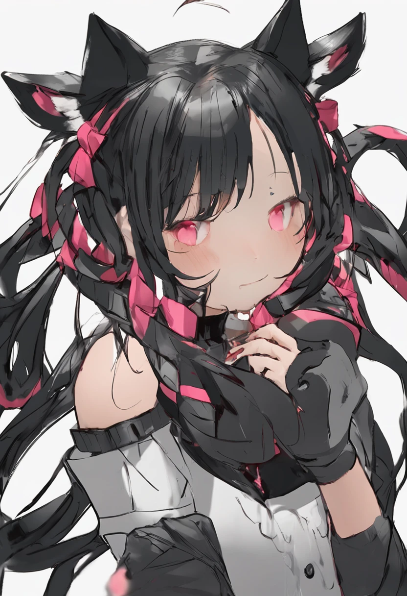 black hair, hair bobbles, wince, longeyelashes, solid circle eyes, fake animal ears, light smile, ear blush, fang, Surrealism, drop shadow, anaglyph, stereogram, tachi-e, pov, atmospheric perspective, 8k, super detail, ccurate, best quality