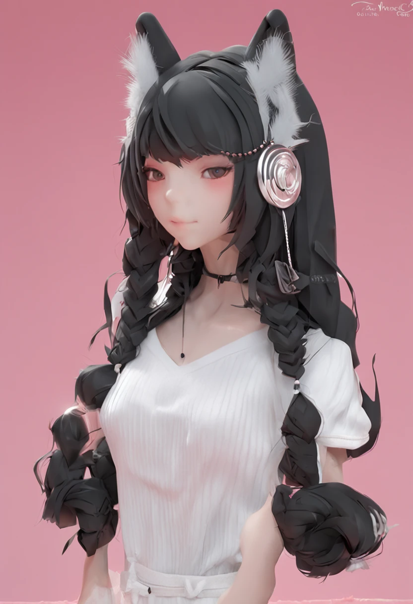 black hair, hair bobbles, wince, longeyelashes, solid circle eyes, fake animal ears, light smile, ear blush, fang, Surrealism, drop shadow, anaglyph, stereogram, tachi-e, pov, atmospheric perspective, 8k, super detail, ccurate, best quality