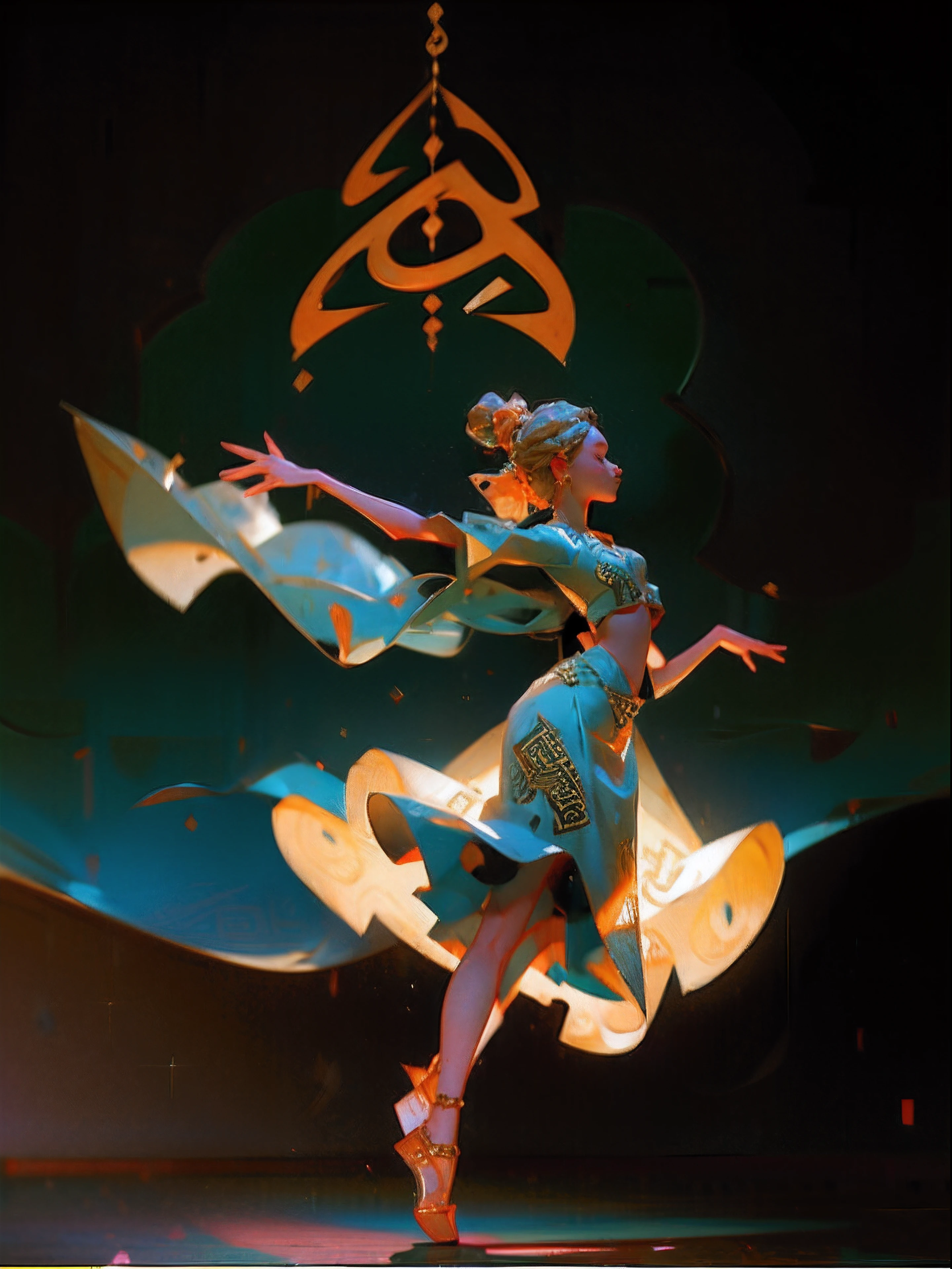 (a girl dancing in Arabic style:1.5, Arabic theme:1.3)