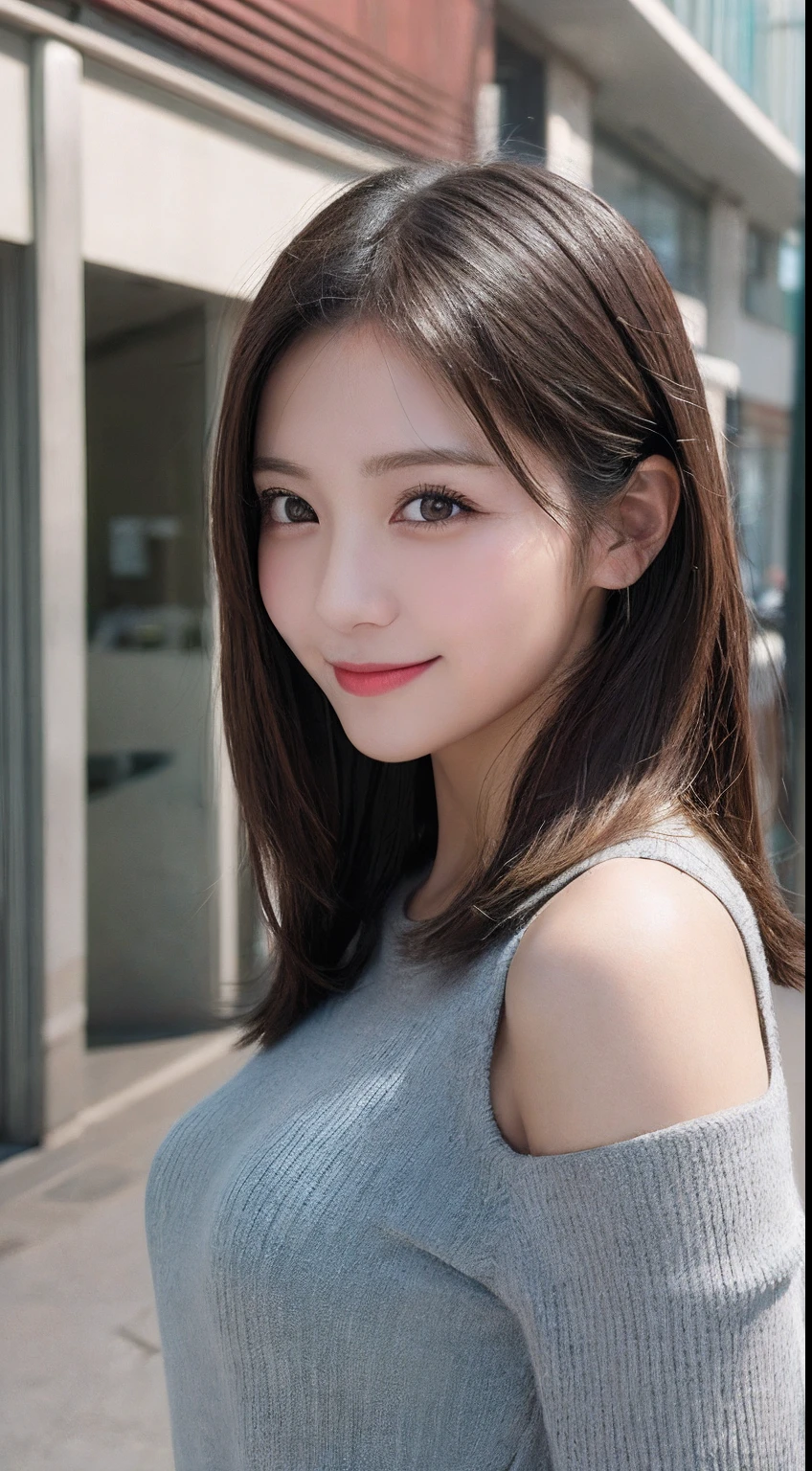 masutepiece, Best quality, illustration, Ultra-detailed, finedetail, A high resolution, 8K wallpaper, Perfect dynamic composition, Beautiful detailed eyes, doress,Medium hair, Mid-chest, Natural color lips, Random and sexy pose,Smile,Aoyama Street Walkway、20 years girl