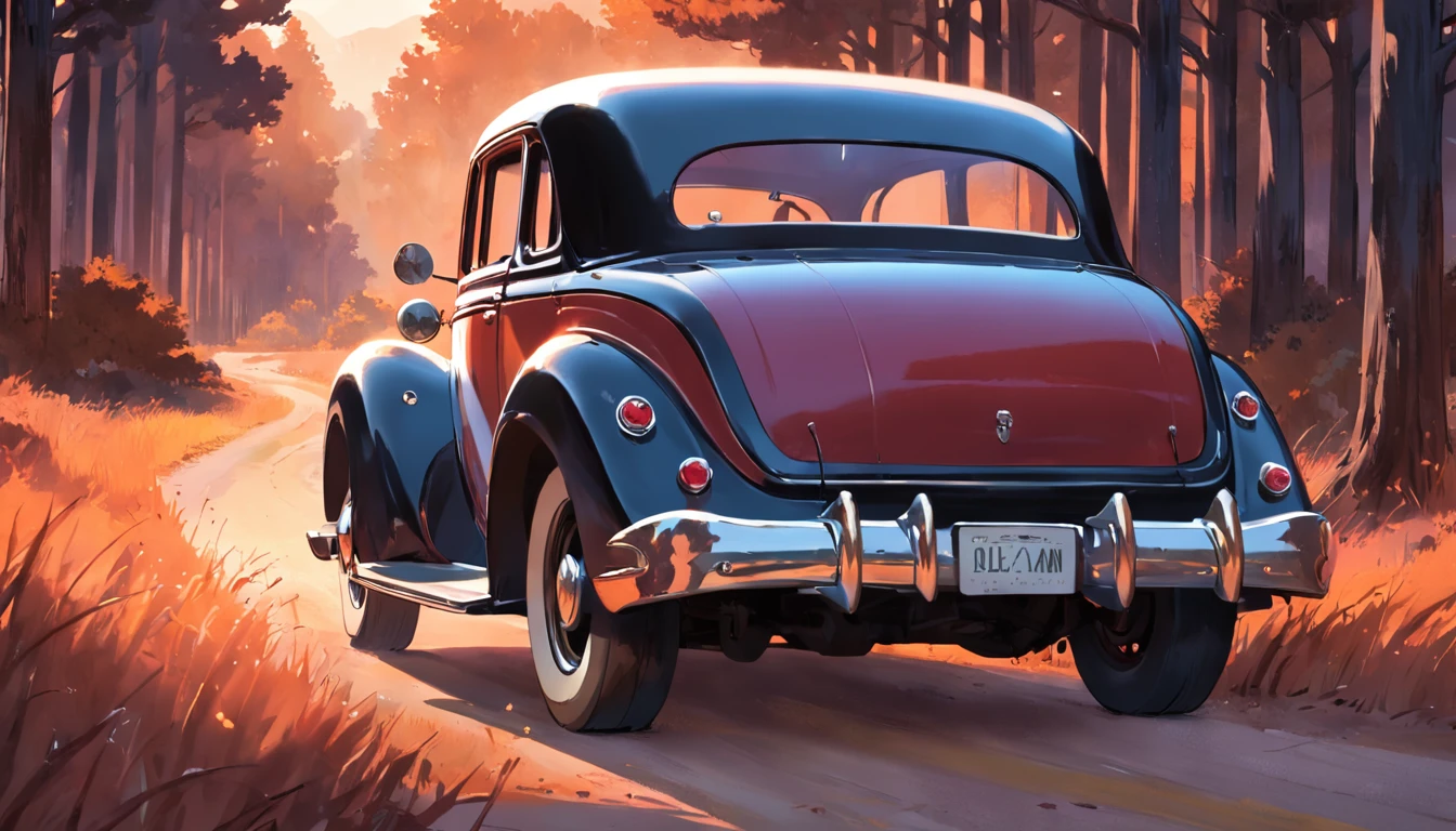 Create a compelling story that revolves around an old car parked on a rolling hill, Old Car, Weathered by time, Looking up at the starry sky. Interweave the surrounding landscape in detail, Pine aroma, (red colored、First made by Ford in the USA、Steam Cars、Early 1769 antique car), And calm deserts, exposure blend, medium shot, Bokeh, (nffsw:1.4), High contrast, (Cinematic, Orange and white film), (Muted colors, dim colors, Soothing tones:1.3),
Low saturation, (hyperdetails:1.2), (Noir:0.4).