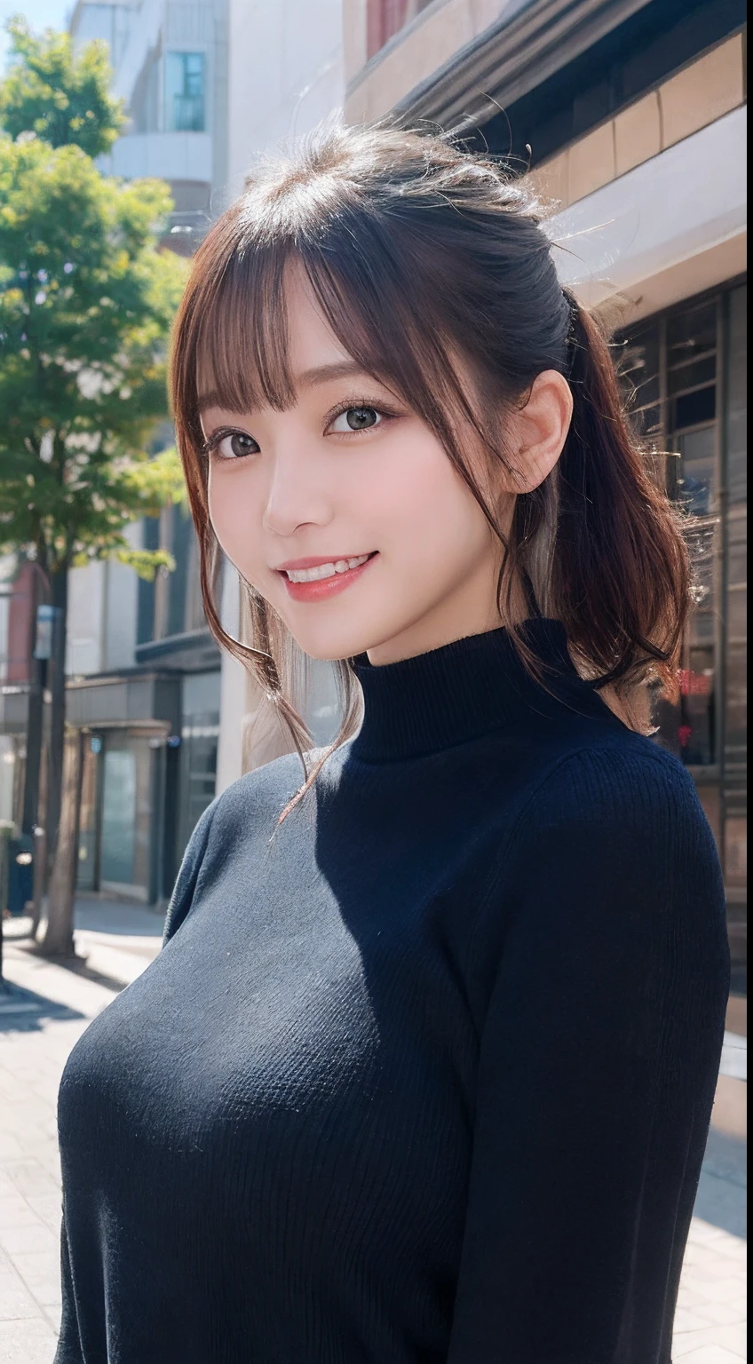 masutepiece, Best quality, illustration, Ultra-detailed, finedetail, A high resolution, 8K wallpaper, Perfect dynamic composition, Beautiful detailed eyes, doress,Medium hair, Mid-chest, Natural color lips, Random and sexy pose,Smile,Castle Peak Street sidewalk、20 years girl