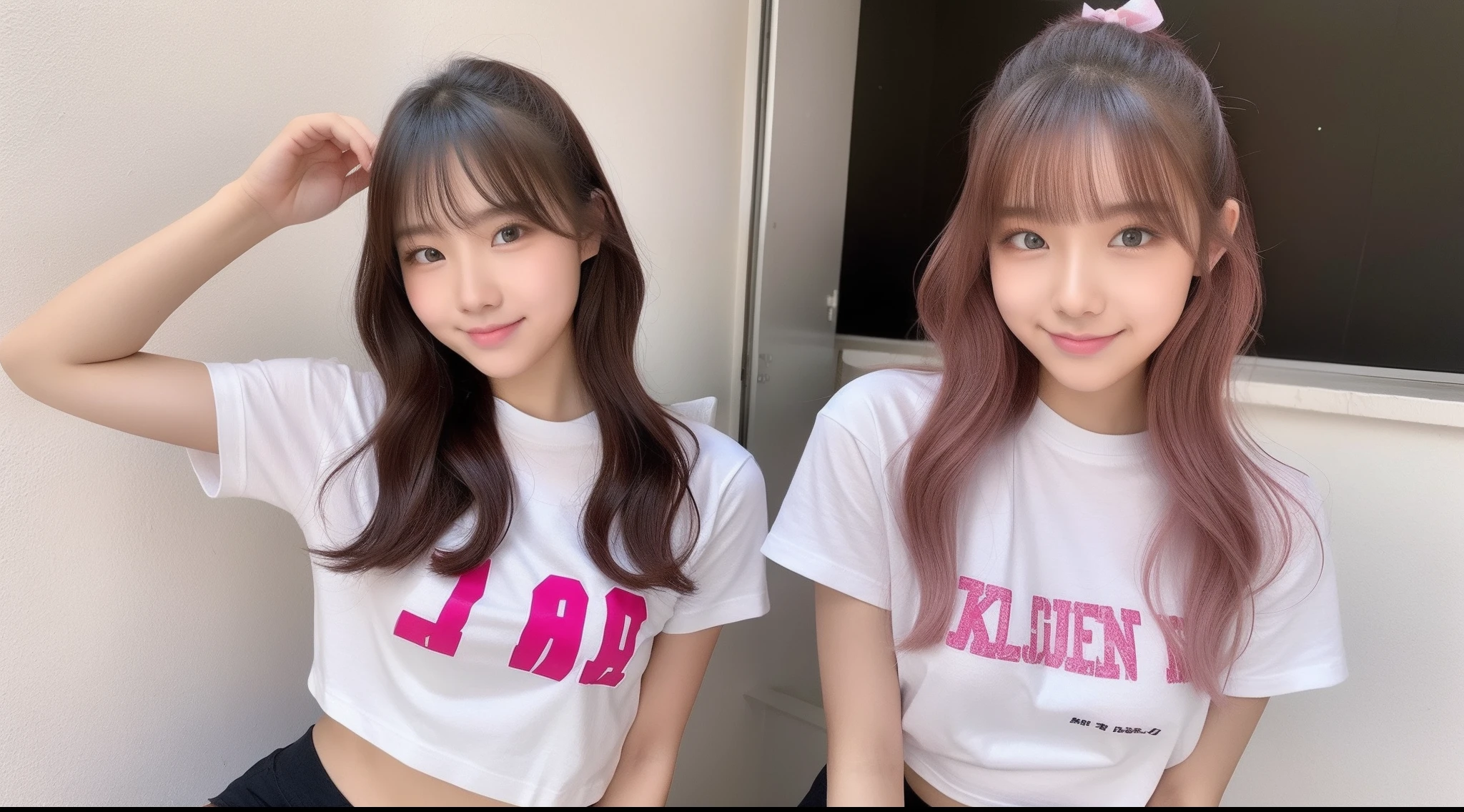 18-year-old cheergirl in a pink miniskirt（T-shirt wearing）