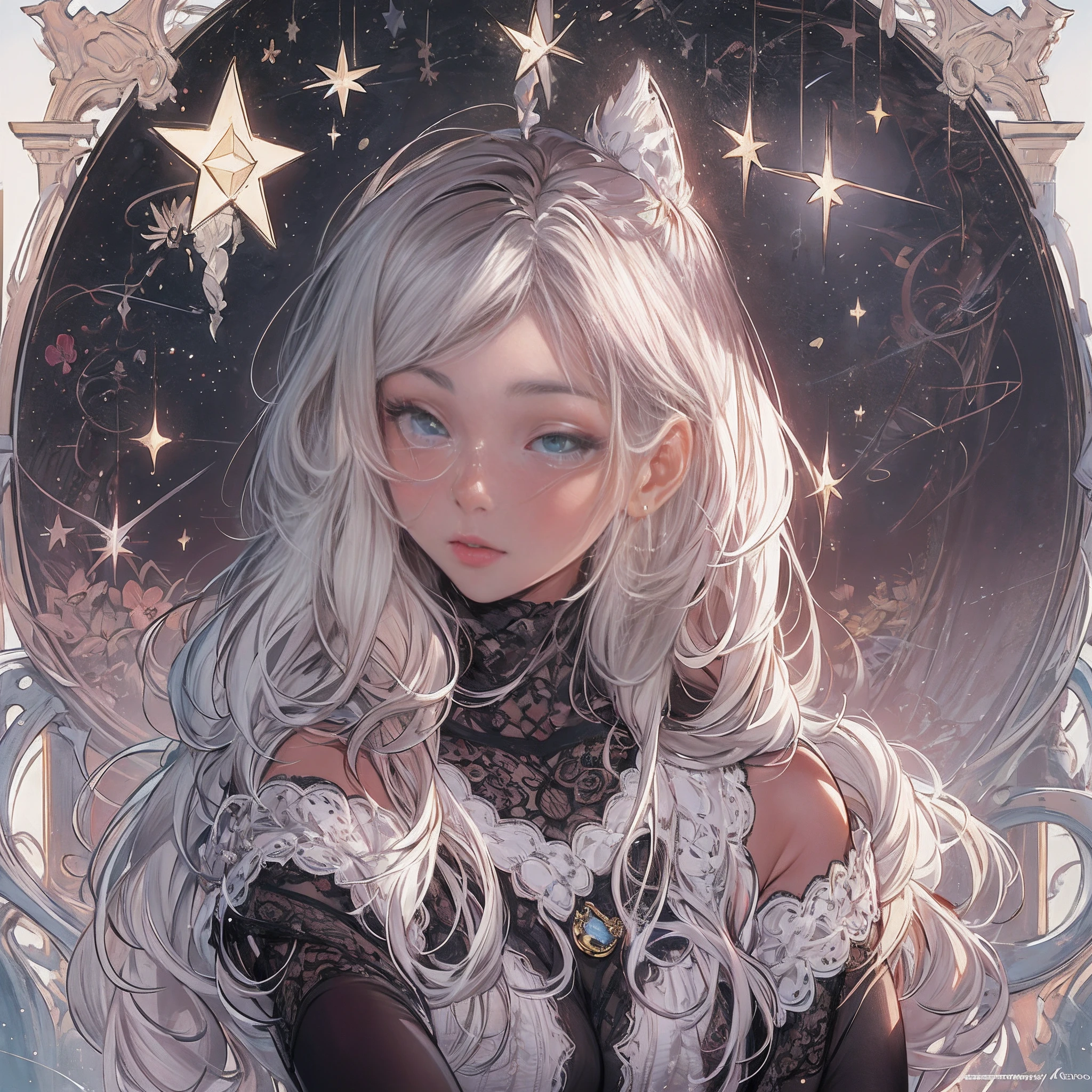 ((Masterpiece, Highest quality)), Detailed face, CharacterDesignSheet,full bodyesbian, Full of details, Multiple poses and expressions, Highly detailed, Depth, beuaty girl,Sweaters,Lace,lacepantyhose, High Balance, suns,themoon,As estrelas,Natural light