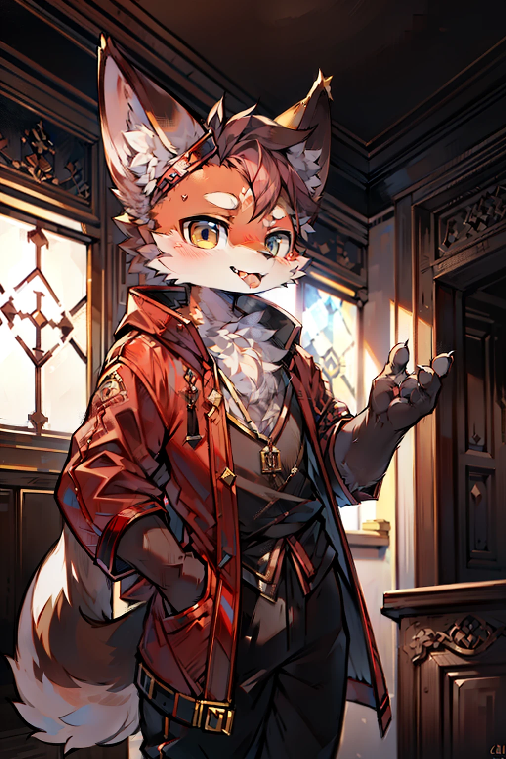 fox ears, tongue out, fox ears, interior architecture, anime, anime style, chiaroscuro, textured skin, ccurate, best quality, 4K