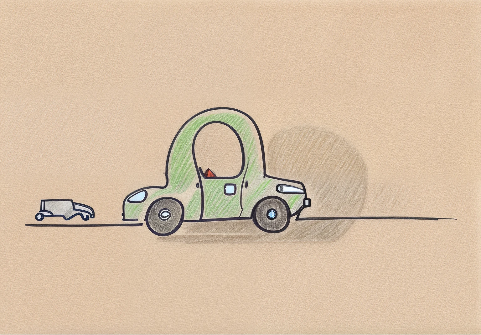 A drawing of a small elephant lying on its side, car sketch, Drive a small toy car, anonymous as a car, Car, Car, simple cartoon, The Car, One car, Simple cartoon style, driving car, full view of a car, 2D, 2 d, car concept, the creature sits in a car, drawn with a single line
