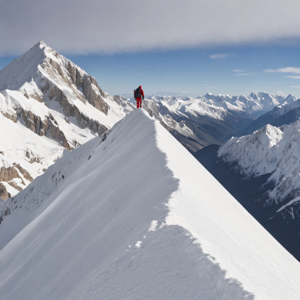 Climb the back of a snowy mountain alone,Very shocking picture,Blue sky