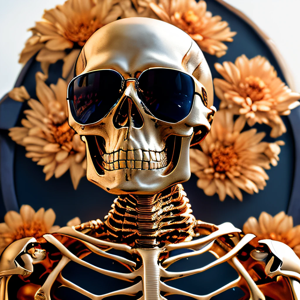 Skeleton rust wind,Wear thick gold-framed reflective sunglasses,32K(tmasterpiece,k hd,hyper HD,32K)Light chrysanthemum flowing hair,Silver skull jewelry area in the cave,Indigo Skull King ,ice hockey(The skeleton is realistic:1.4),Skull pattern robe,Silver skull light blue ornament,Petals flutter,The background of autumn is pure,Hold your head high,Be proud,The nostrils look at people, A high resolution, the detail, RAW photogr, Sharp Re, Nikon D850 Film Stock Photo by Jefferies Lee 4 Kodak Portra 400 Camera F1.6 shots, Rich colors, ultra-realistic vivid textures, Dramatic lighting, Unreal Engine Art Station Trend, cinestir 800,Hold your head high,Be proud,The nostrils look at people,Tsundere,Petals flutter,Petals flutter,Sprinkle with gold dust,Fluttering,Impeccable,( reasonable design, Clear lines, High sharpness,Best quality, Very detailed skeleton, The skeleton of a masterpiece, offcial art, movie light effect, 16K skeleton(((Wear thick gold-framed reflective sunglasses)))