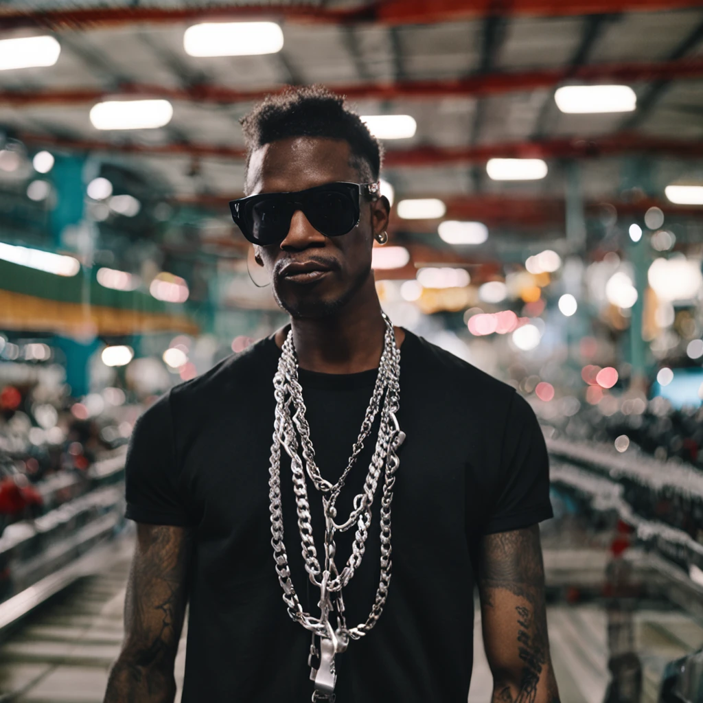 Araffe, a man in a black shirt and sunglasses tying a silver chain;, Coelho ruim, Dr. Zeus, teddy fresh, joias rapper, silver neck chains, usando correntes, Dimly - Iluminado, outlive streetwear collection, demobaza, arte oficial, mal iluminado, Carlos Gustavo, photo shoot, Sul, baixo fi-fi, Ronaldo Nazario, usando uma corrente de prata, tattoo written boxtwo on the arm, Render in 3D animation, qualidade 4k