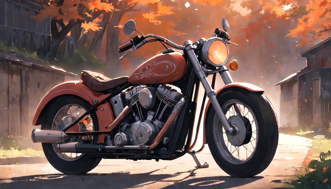 Create a compelling story that revolves around an old two-wheeled motorcycle parked on a rolling hill, Old Bike, Weathered by time, Looking up at the starry sky. Interweave the surrounding landscape in detail, Pine aroma, (red colored、First made by American Harley、Antique Bikes), exposure blend, medium shot, Bokeh, (nffsw:1.4), High contrast, (Cinematic, Orange and white film), (Muted colors, dim colors, Soothing tones:1.3),
Low saturation, (hyperdetails:1.2), (Noir:0.4).