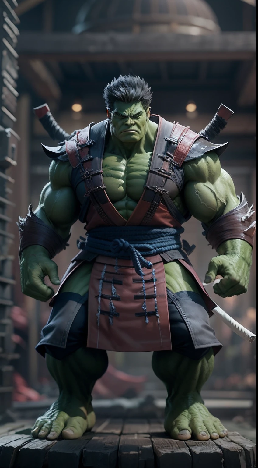Hulk become samurai, octane render, unreal engine, highly detailed, intricate