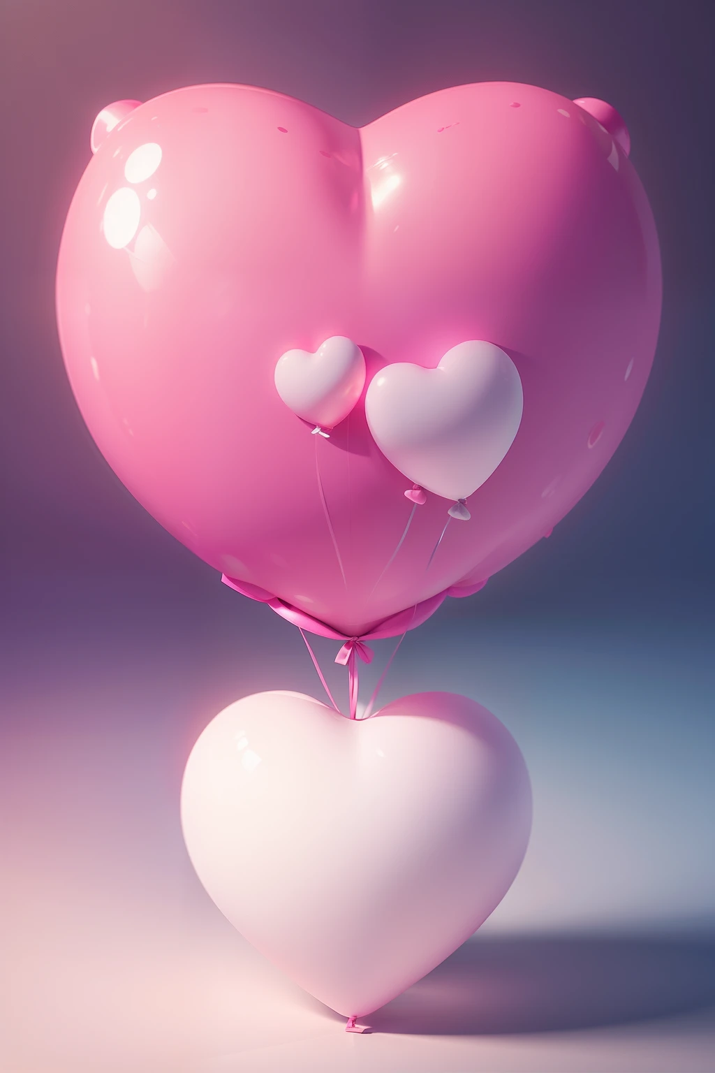 Balloon in the shape of a heart、C4D,oc rendered、Pink is the main color,white minimalistic background