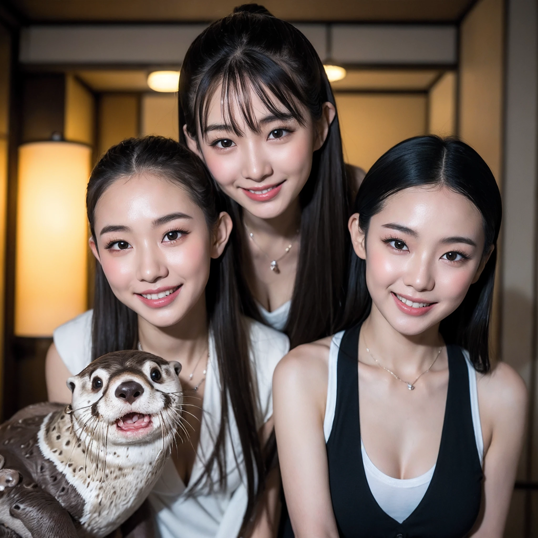 (8K、RAW Photos、top-quality、masterpiece:1.5)、(realisitic、Photorealsitic:1.5)、ultra-detailliert、超A high resolution、lighting like a movie、(((An idol who loves otters)))、(((Japan girls)))、(((Wearing a cute costume with an otter motif)))、(A lot of otters:1.5)、cute smile face、Happy and energetic atmosphere、dynamic ungle、动态照明