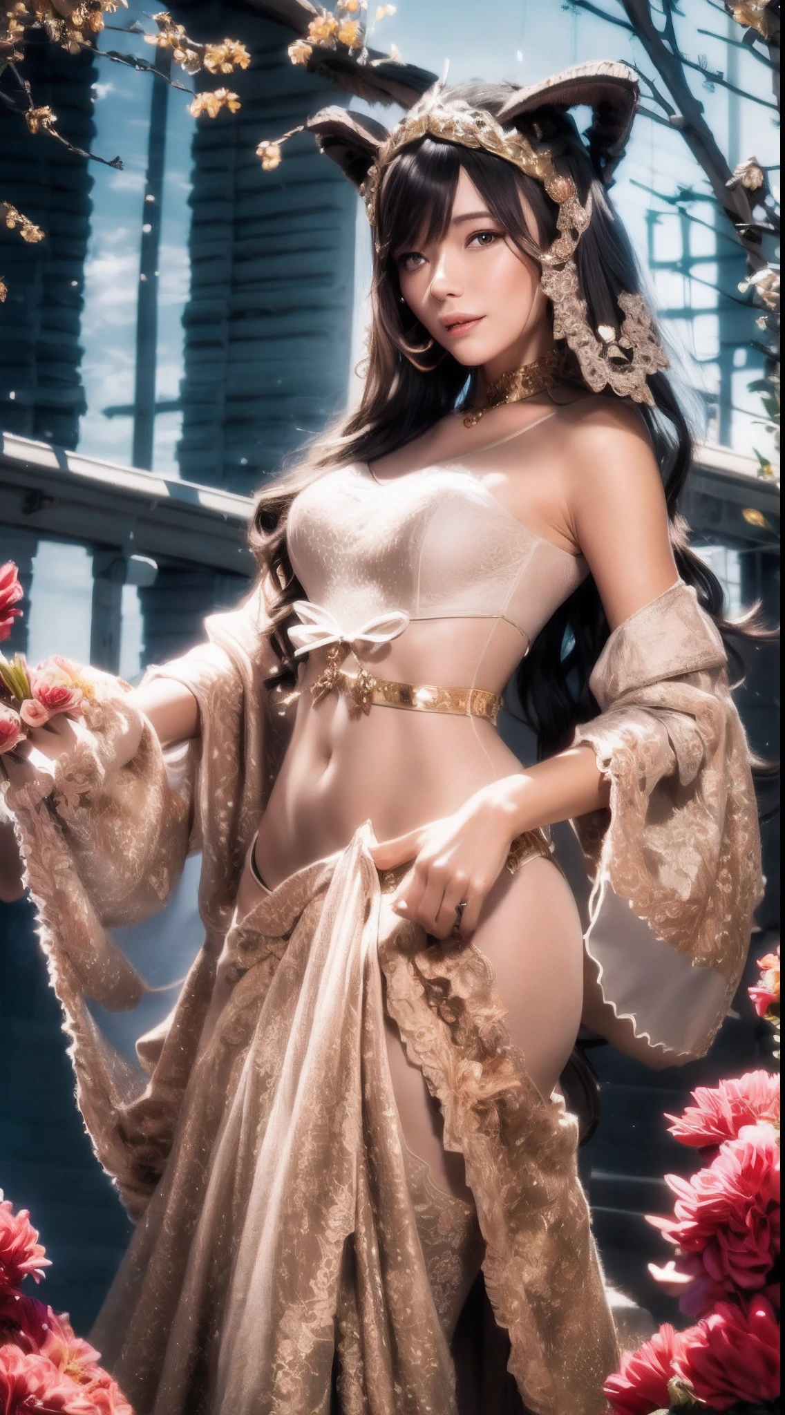 (Blonde 1。3 Lots of hair1。3 Delicate hair 1。2),(Big red eyes+gold-wire glasses:1.2+Intellectual beauty:1.1),"Crystal face lines sparkle on the forehead",femele,delicate depiction of skin,The gold-tone metal dragon headdress pattern is clear,Red apple in hand,Bronzed complexion, red flower patterned, It is clearly depicted。