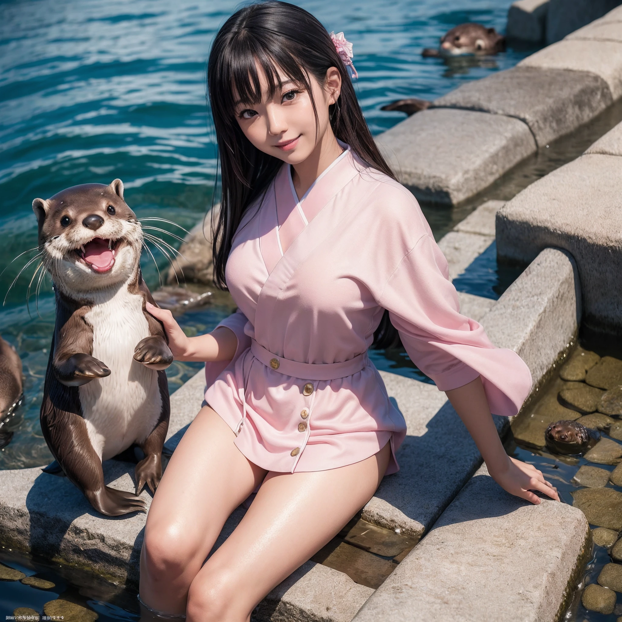 (8K、RAW Photos、top-quality、​masterpiece:1.5)、(realisitic、Photorealsitic:1.5)、ultra-detailliert、超A high resolution、lighting like a movie、(((An idol who loves otters)))、(((Japan  girls)))、(((Wearing a cute costume with an otter motif)))、(A lot of otters:1.5)、cute smile face、Happy and energetic atmosphere、dynamic ungle、动态照明