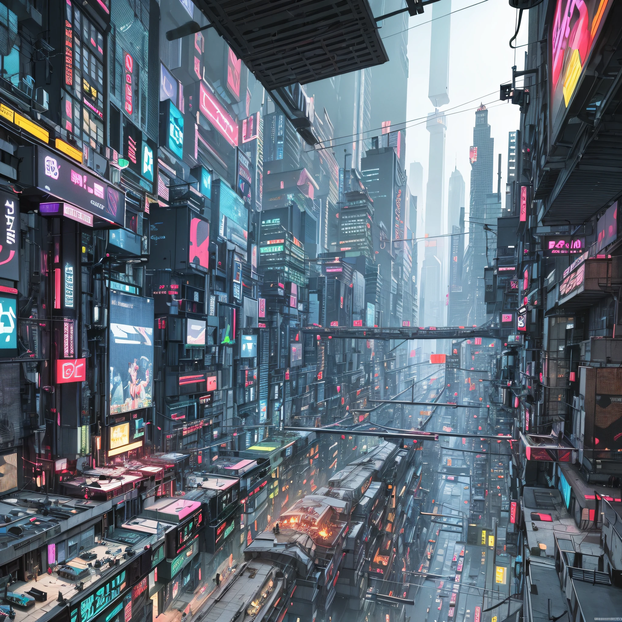 Futuristic Cityscape, ((Cyborg)), (Irregular Architecture), Mechanics, (Cyberpunk), (Levitation Train), Drones, Realistic Lighting, (Abyss) Masterpiece, High Quality, Beautiful Graphics, high detail,