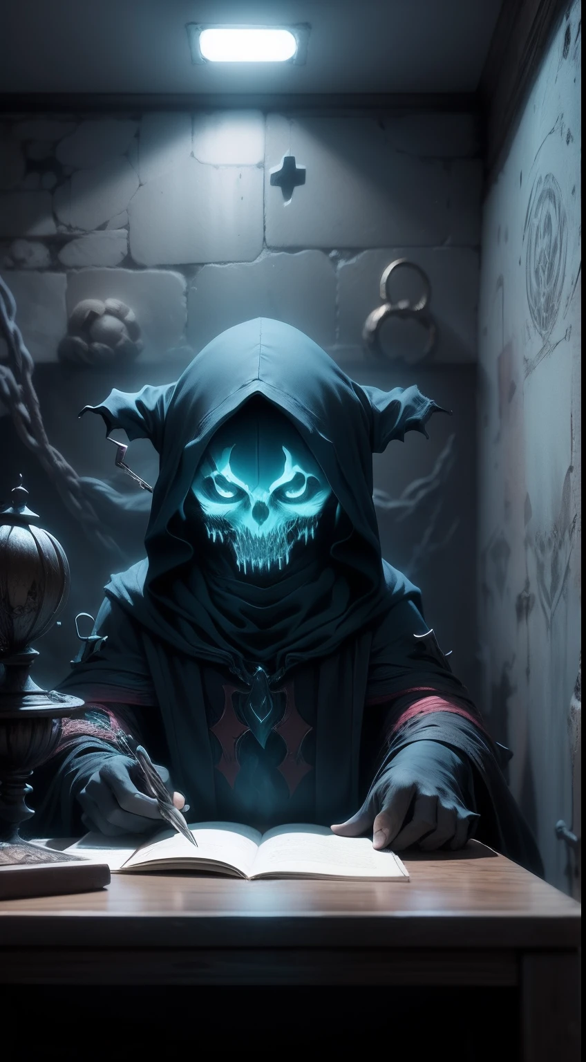 
8k, extremely detailed, film lighting, a wizard skeleton, with red eyes, holding a crystal ball