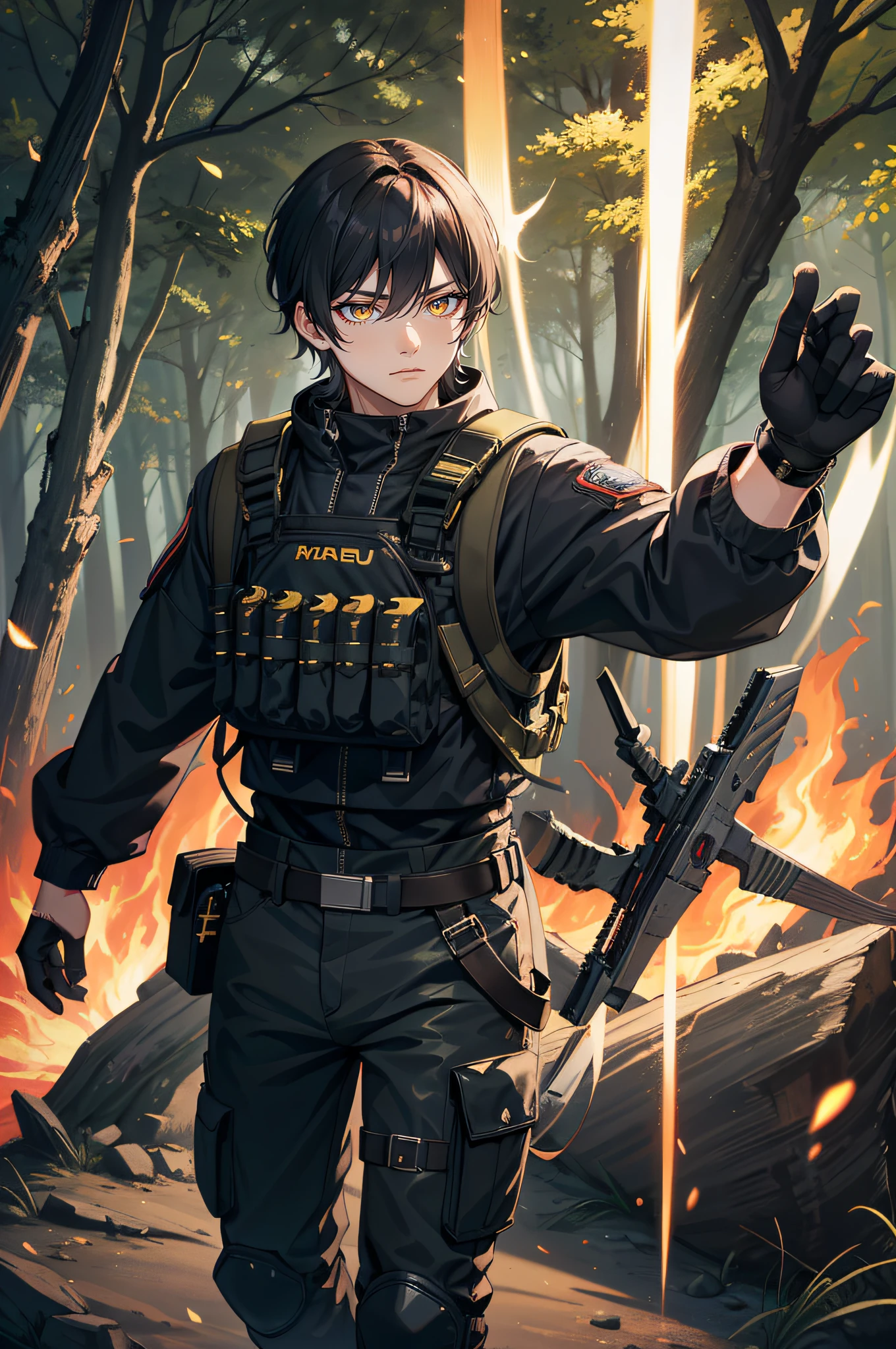 (1male:1.6),solo,male focus,25 year old,<lora:TakehisaHinawa:0.7>,(pale skin:1.3),glasses,[short hair],(brown hair:1.1),brown eyes,handsome,hair in front of face,dramatic,Takehisa_Hinawa,looking at viewer,(best quality:1.4),[:intricate details:0.2],masterpiece,broad,muscular man,detailed background,semirealistic,(mood lighting:1.1),facing forward,fighting,fire force uniform,enen no shouboutai,fire force helmet,dynamic pose,fighting pose,