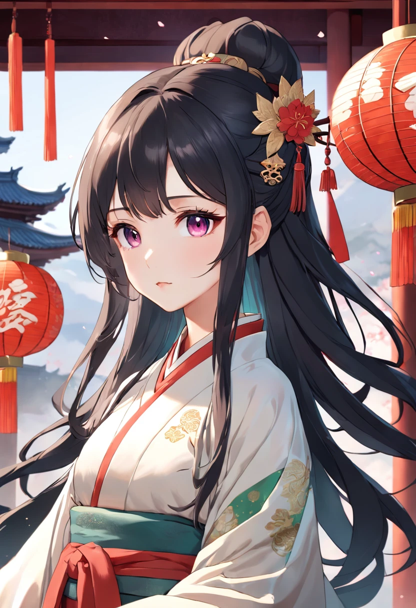 Ancient Hanfu anime girl，Holidays，style of anime，anime artsyle。