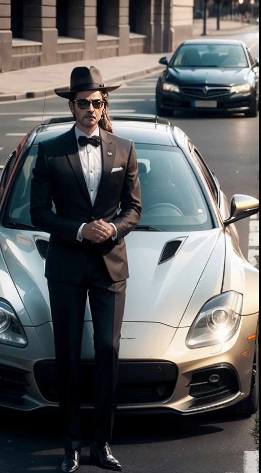 3 Members of the Mafia, Parking near a luxury car, early morning