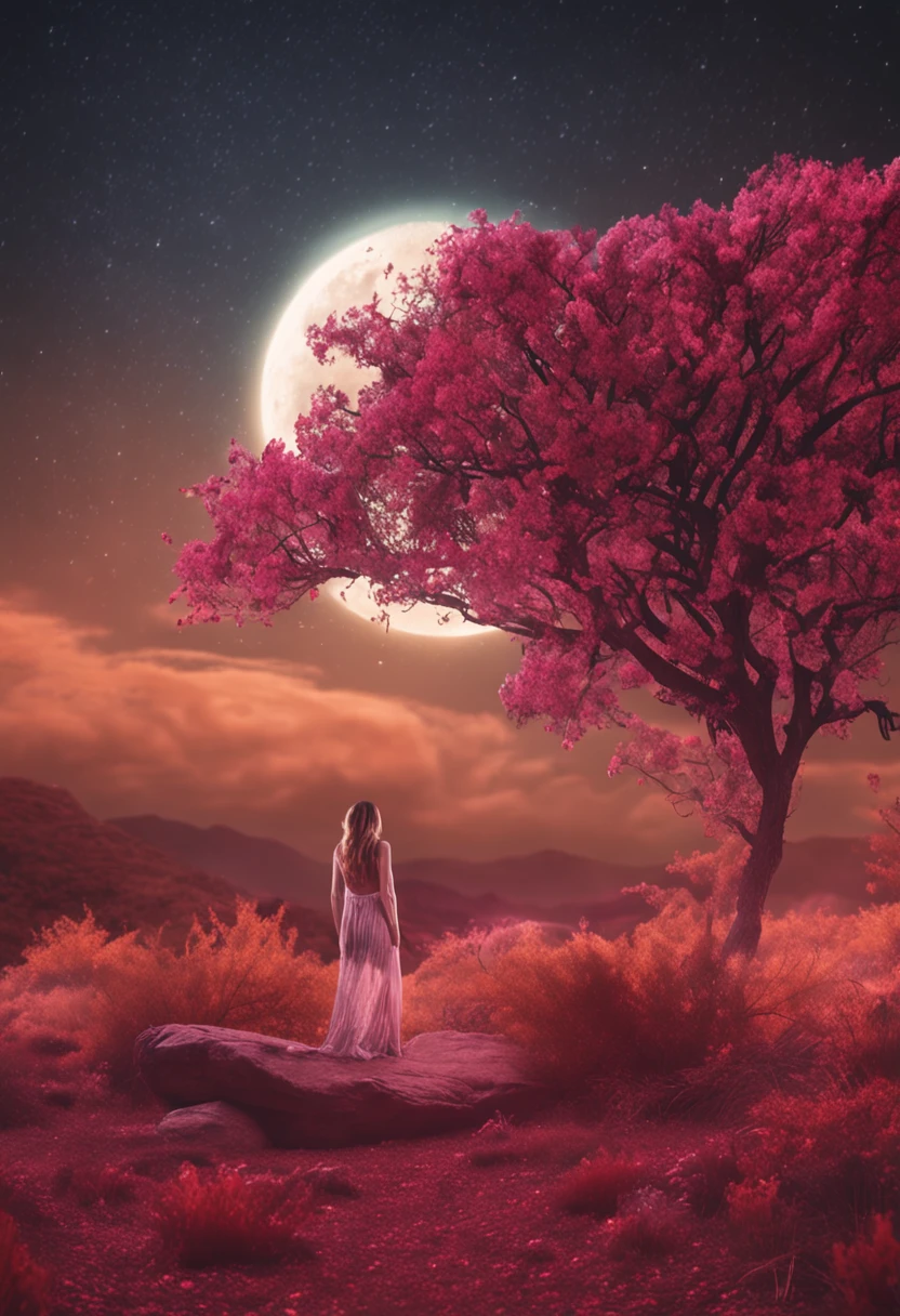a real sexy naked girl with a moon background