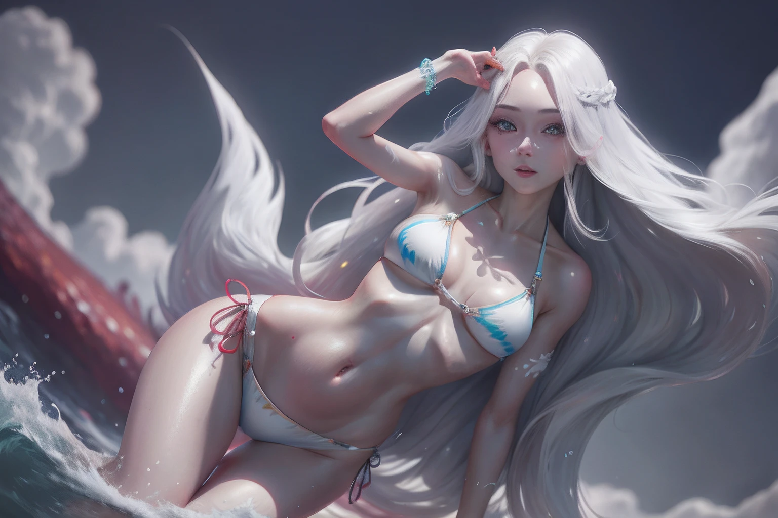 Bikini girl，White skin and long hair