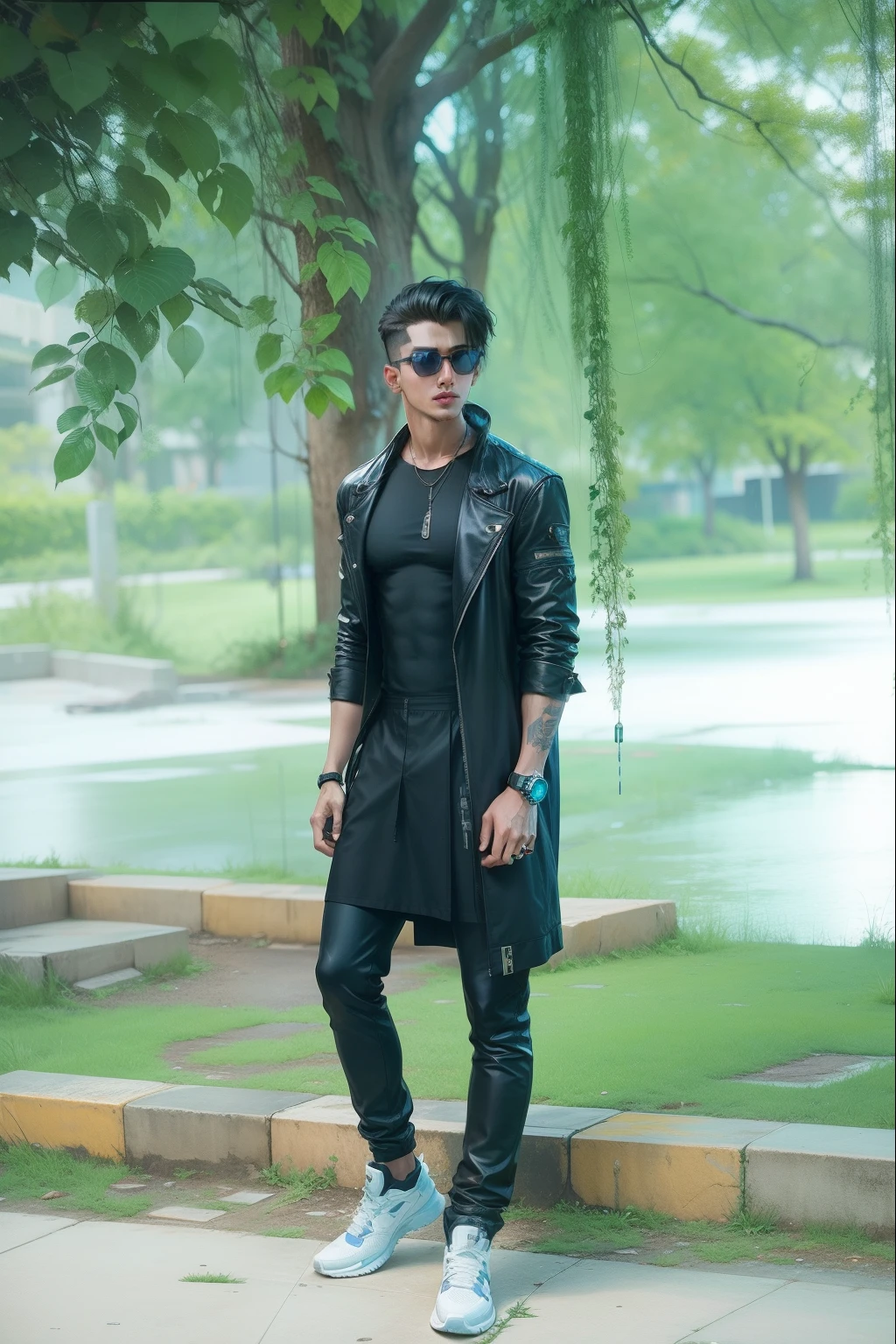 . Change background cyberpunk handsome boy.