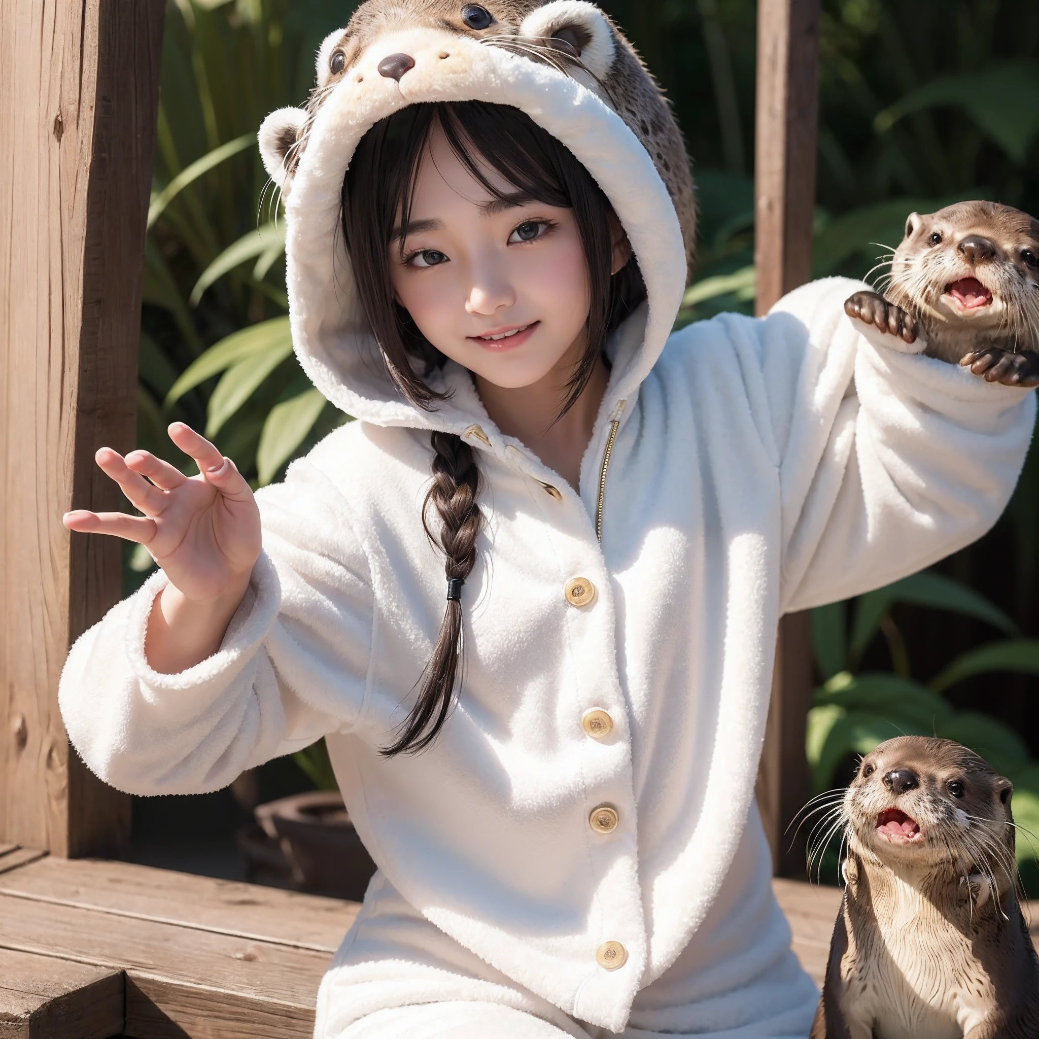 (8K、RAW Photos、top-quality、masterpiece:1.5)、(realisitic、Photorealsitic:1.5)、ultra-detailliert、超A high resolution、lighting like a movie、(((An idol who loves otters)))、(((Japan 16 year old girls)))、(((Wearing a cute costume with an otter motif)))、(A lot of otters:1.5)、cute smile face、Happy and energetic atmosphere、dynamic ungle、动态照明