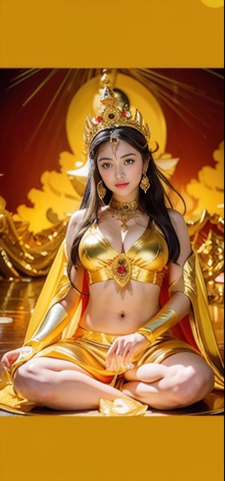 1girl in、top-quality、masterpiece、超A high resolution、(Photorealsitic:1.4)、Raw photo、Deities々、(Face of 15 year old beautiful girl)、Straight long hair、dark brown hair、glowy skin、Dramatic、(Golden See-Through Competition Swimwear)、(Golden transparent fluttering robe)、(Golden Buddha Statue)、(Golden Guanyin Bodhisattva Statue)、((Golden Very Small Tiara))、(Pray)(Standing whole body)、((delicate finger、Delicate hand))、(delicate paws)、(large full breasts、Clean raised bust)、(Rocket Tits)、((Golden garter stockings))、((Golden Ancient Greek Temple))(Golden wall decorated with gold)、(Blur the background)、(One boob is visible、large areola is visible、 to stand)、(Woman Praying)、(Pray with Your Hands Together)、Full body、standingn、Pray with Your Hands Together、delicated face、Delicate hand、delicate paws、Anatomy Body、goddes、A sexy、